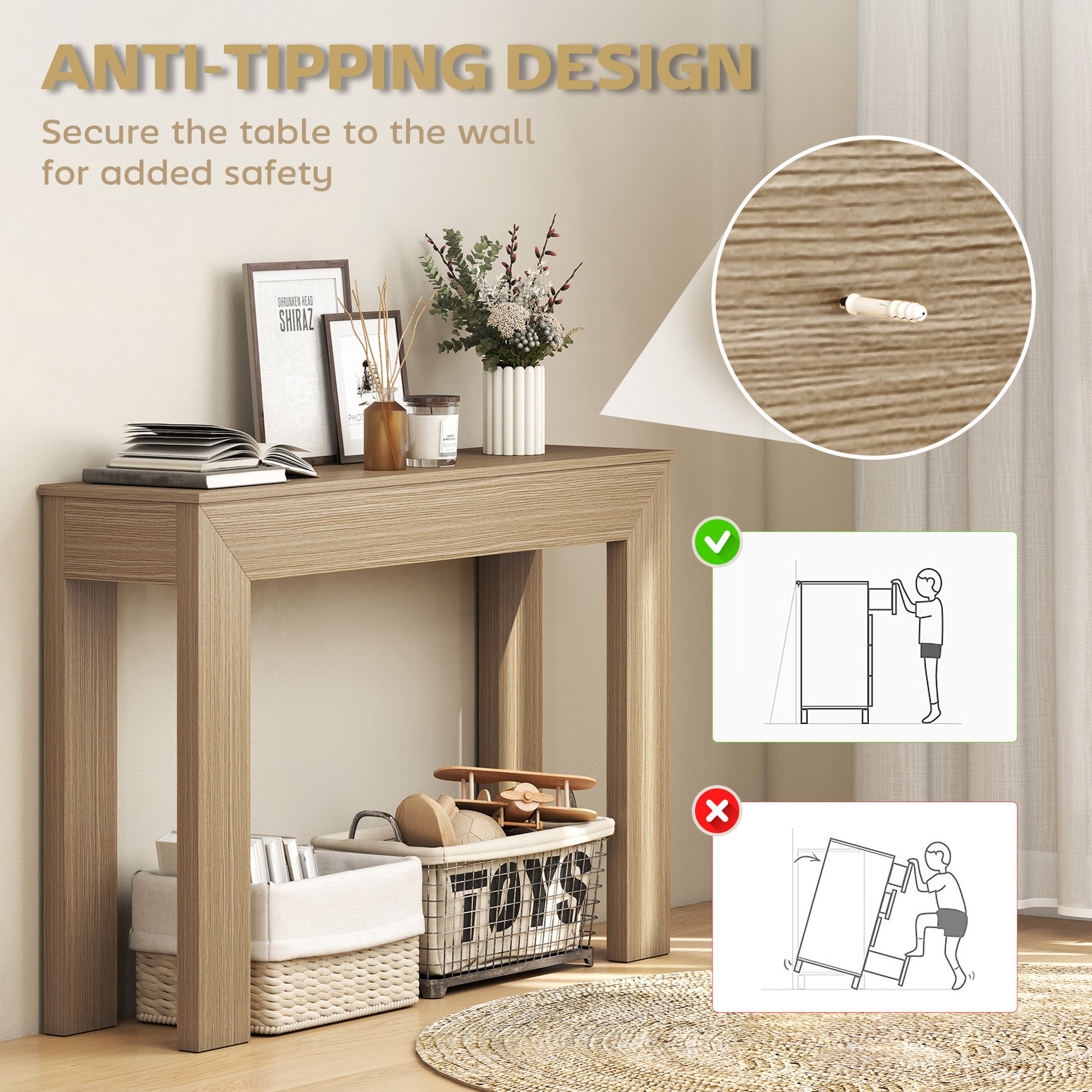 Modern Console Table, 47" Narrow Entryway Table for Living Room, Hallway, Natural Wood