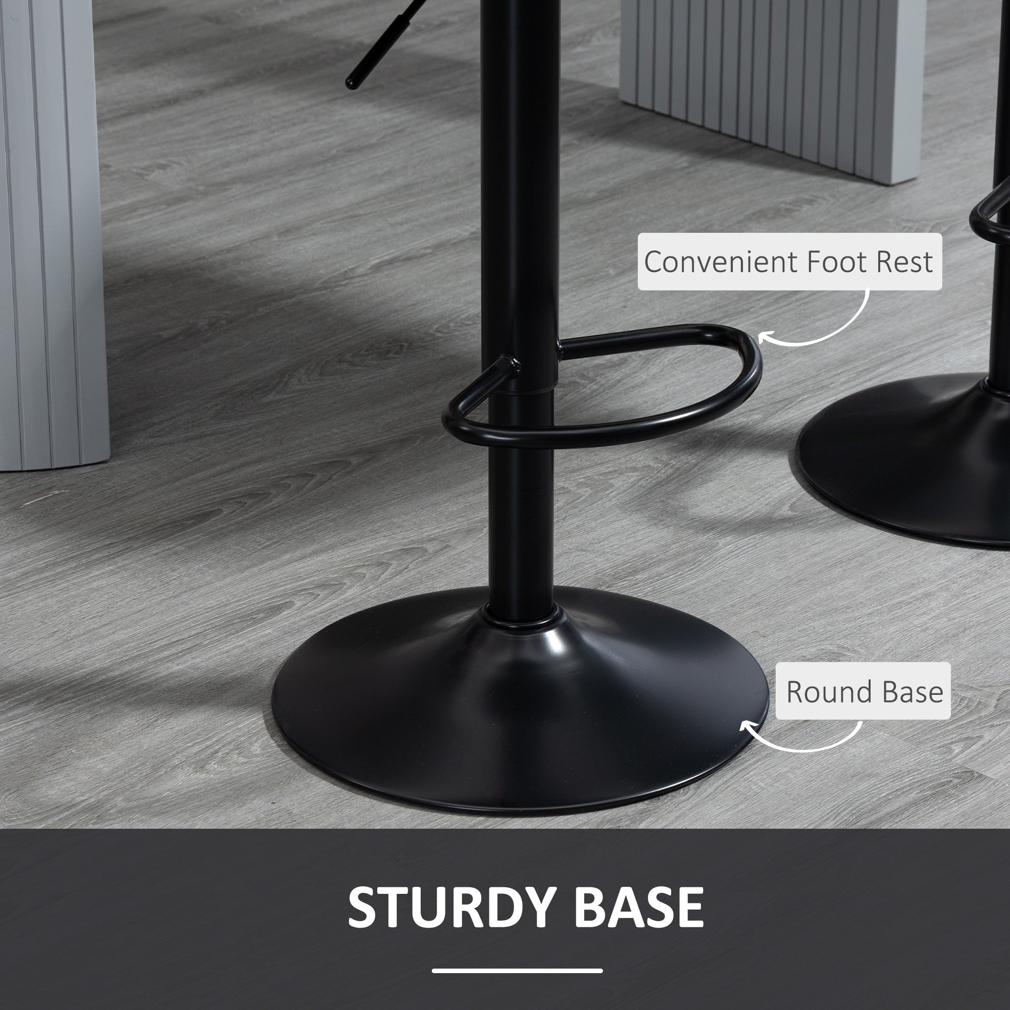 Bar Stools Set of 2, Modern Swivel Counter Height Barstools with Back, Footrest, Adjustable Height, PU Leather Bar Chairs for Kitchen Island, Dining Room, Black