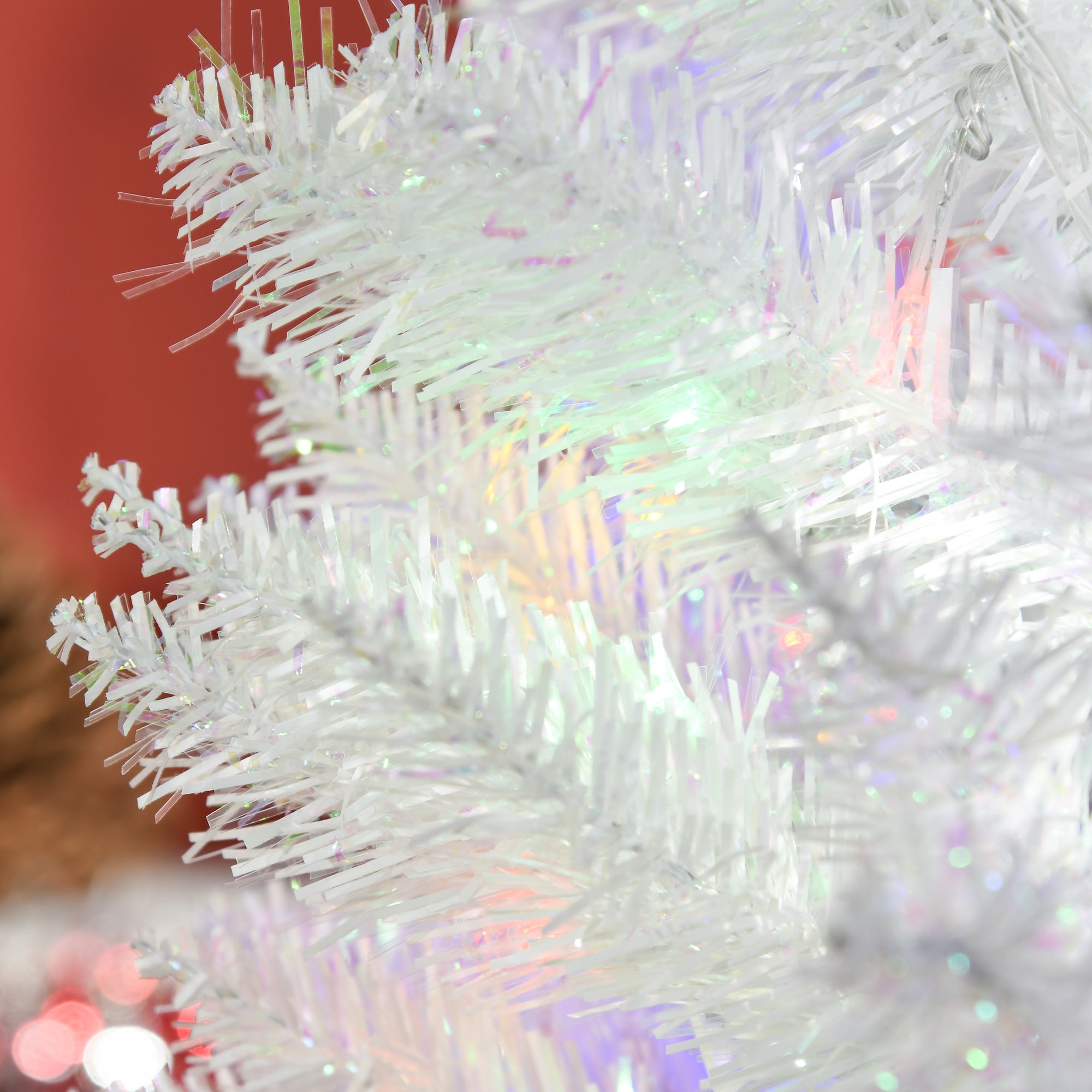 7' Prelit Christmas Trees, Pencil Artificial Christmas Tree with Colorful Surface Branches, Colorful LED Lights, White