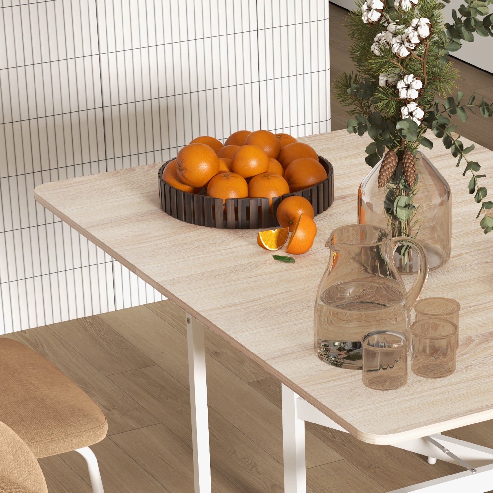 HOMCOM Mobile Drop Leaf Table, Folding Dining Table with 6 Wheels & Brakes, Kitchen Table for Small Spaces, Oak
