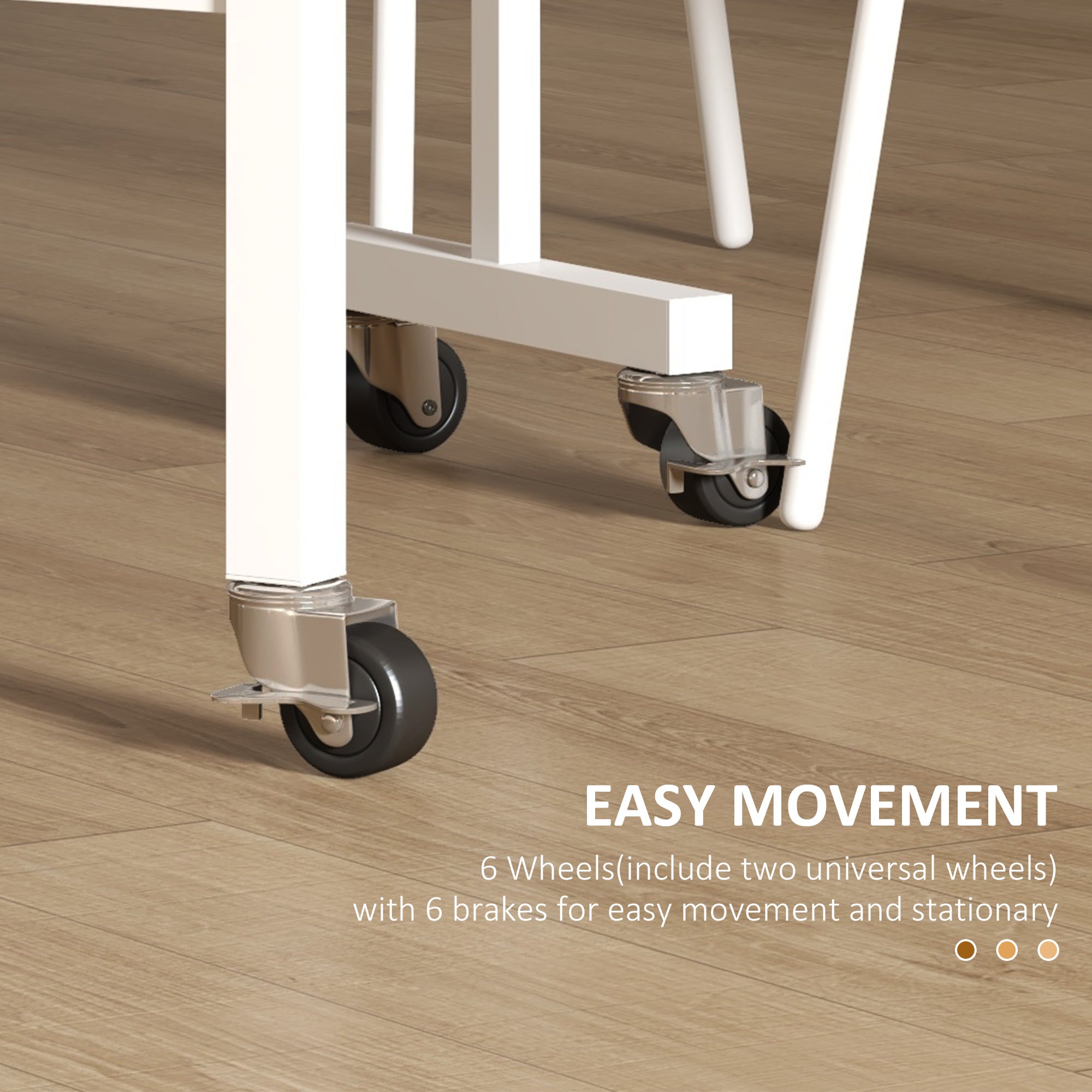 HOMCOM Mobile Drop Leaf Table, Folding Dining Table with 6 Wheels & Brakes, Kitchen Table for Small Spaces, Oak