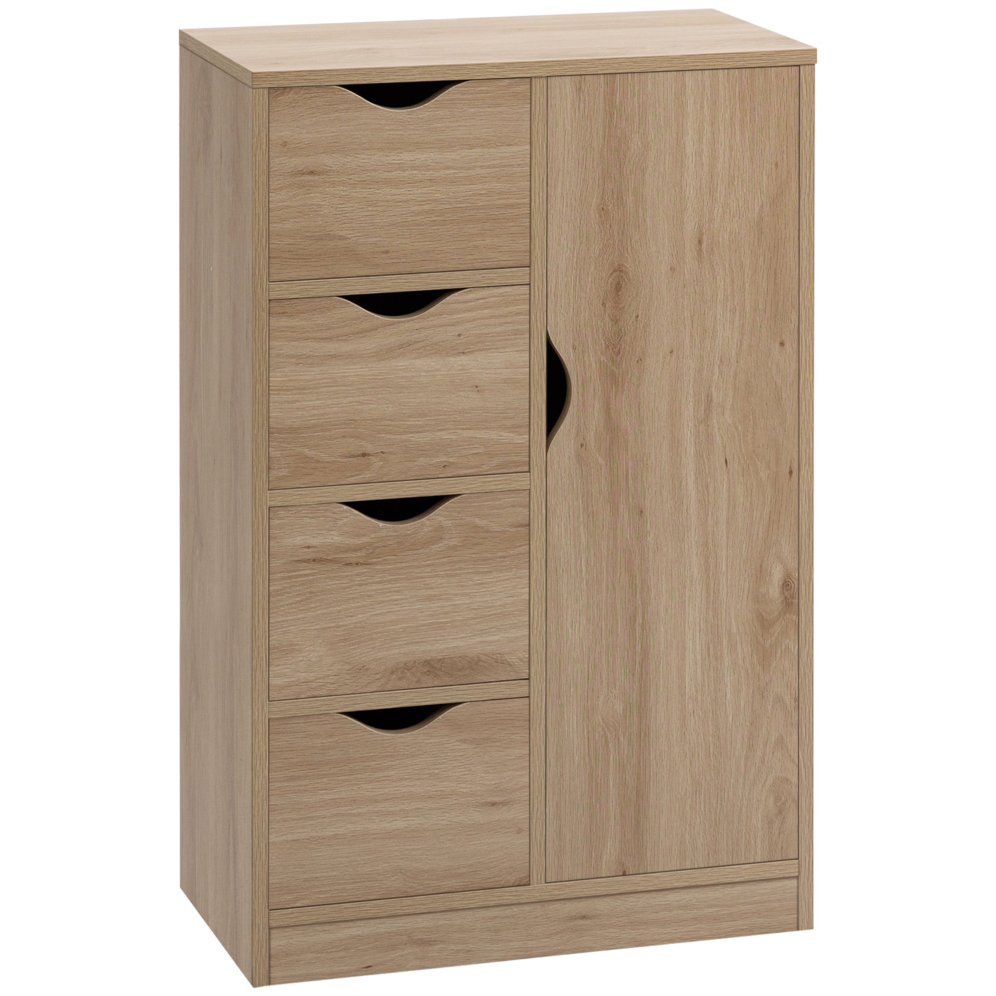 Freestanding Storage Cabinet Bathroom Floor Cabinet with 4 Drawers and Door Oak