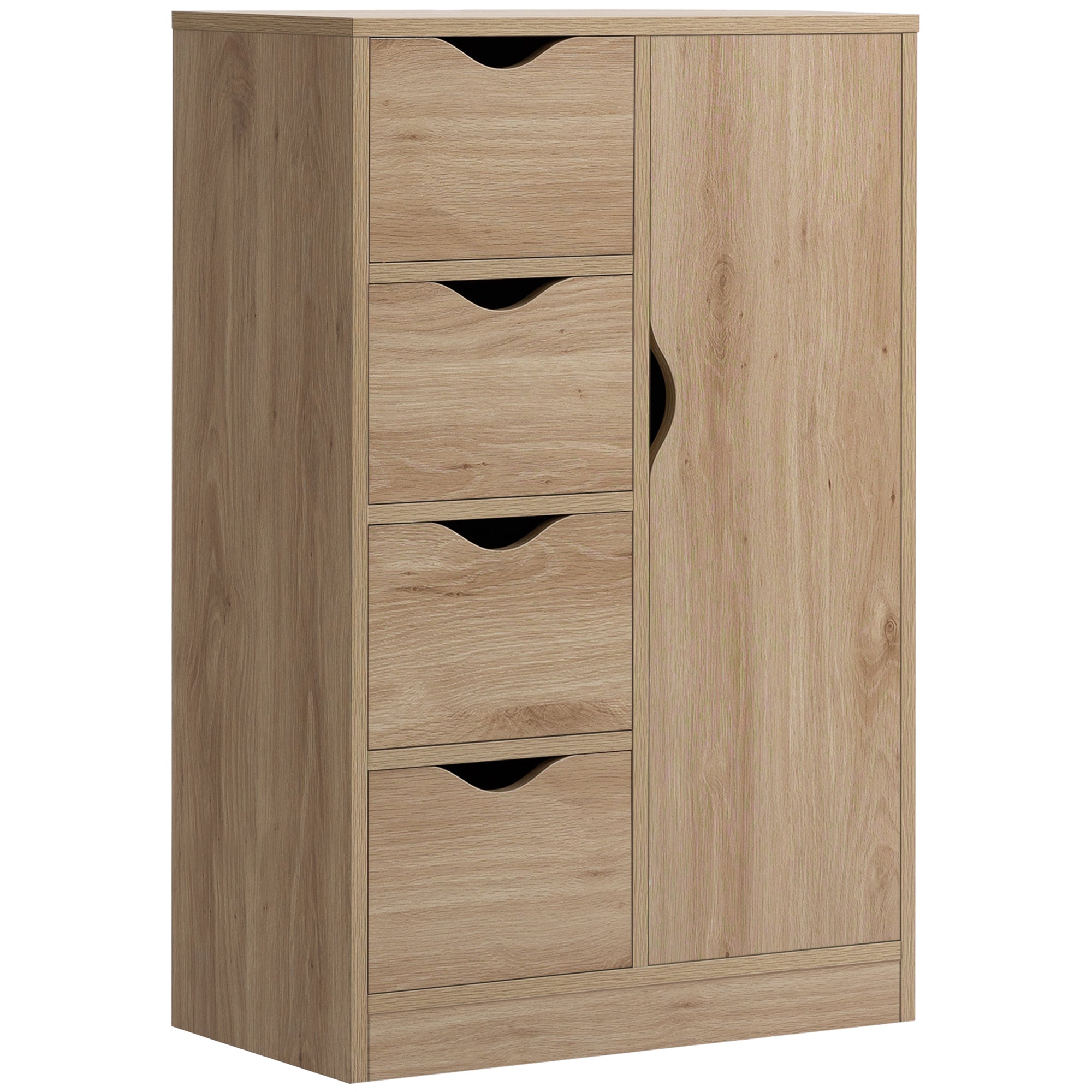 Freestanding Storage Cabinet Bathroom Floor Cabinet with 4 Drawers and Door Oak