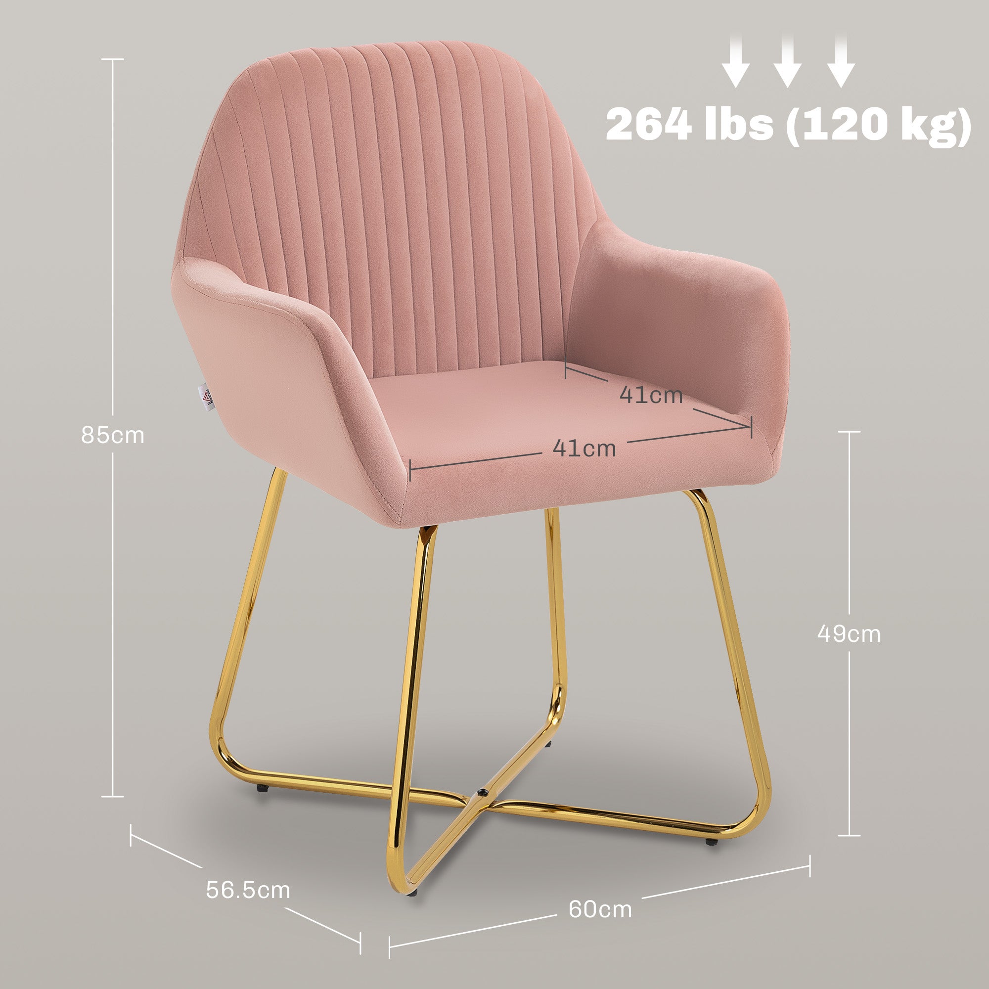 HOMCOM Modern Accent Chair, Velvet-Touch Fabric Upholstered Armchair with Metal Base for Living Room, Bedroom and Dinning Room, Pink