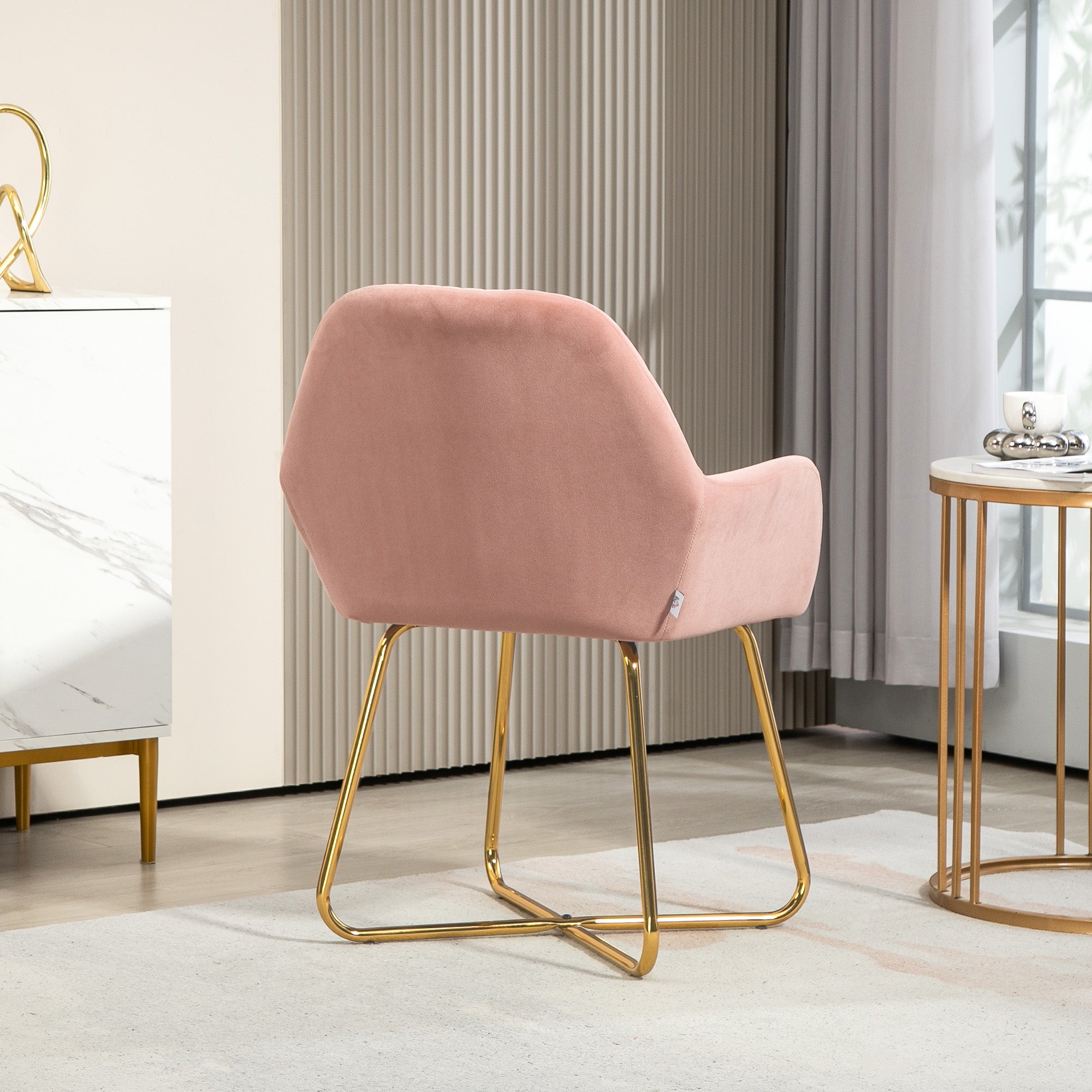 HOMCOM Modern Accent Chair, Velvet-Touch Fabric Upholstered Armchair with Metal Base for Living Room, Bedroom and Dinning Room, Pink