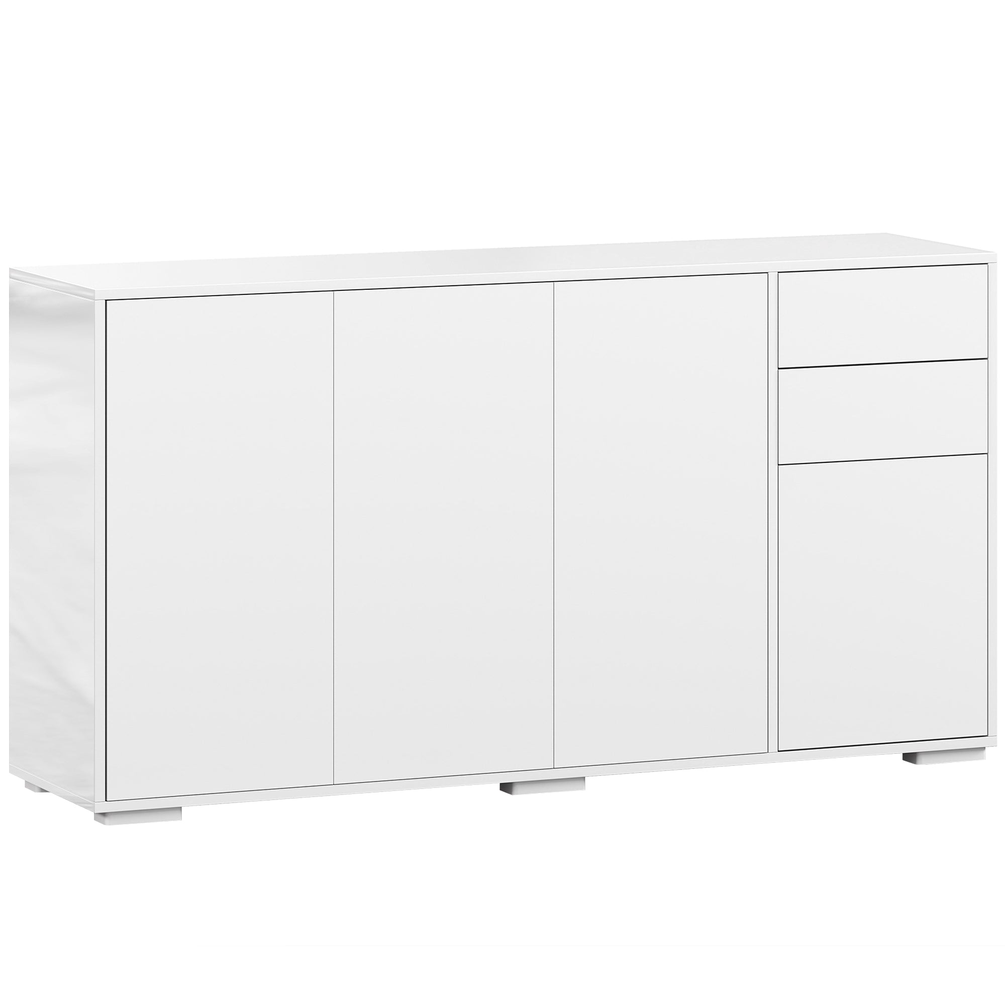 High Gloss Buffet Sideboard with 2 Drawers, 4 Doors and Adjustable Shelf, Kitchen Storage Cabinet with Push Open Design, White