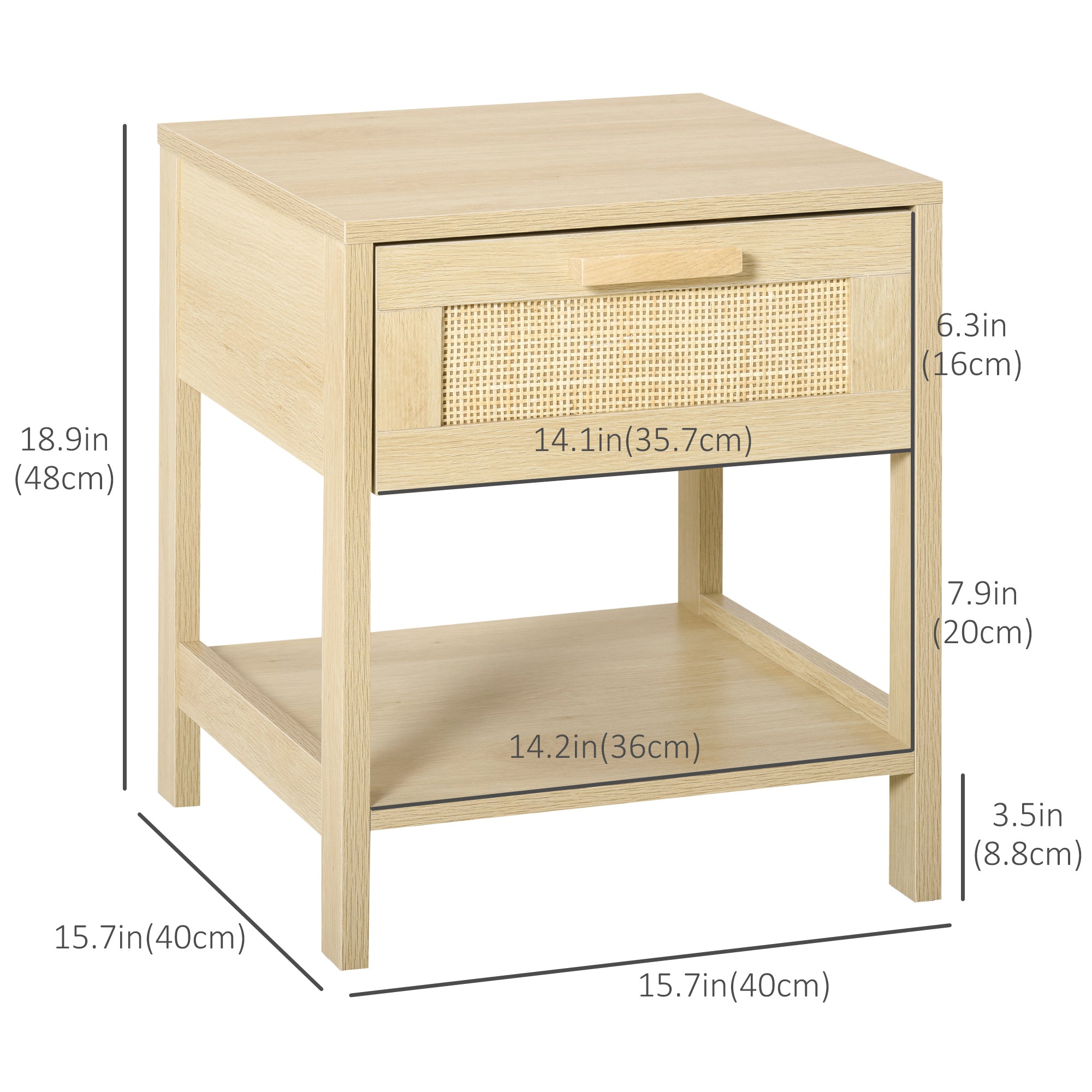 HOMCOM Narrow Nightstand, Bedside Table with Drawer and Storage Shelf for Bedroom, Natural