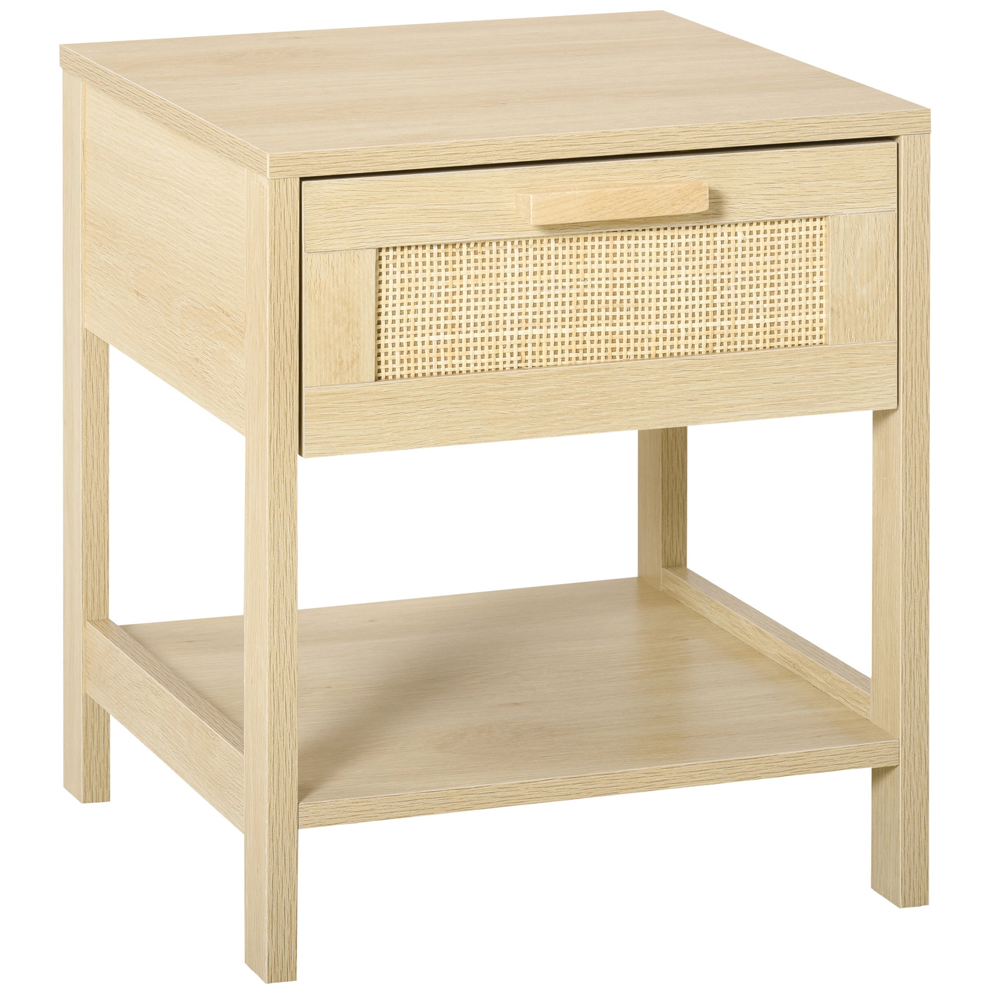 HOMCOM Narrow Nightstand, Bedside Table with Drawer and Storage Shelf for Bedroom, Natural