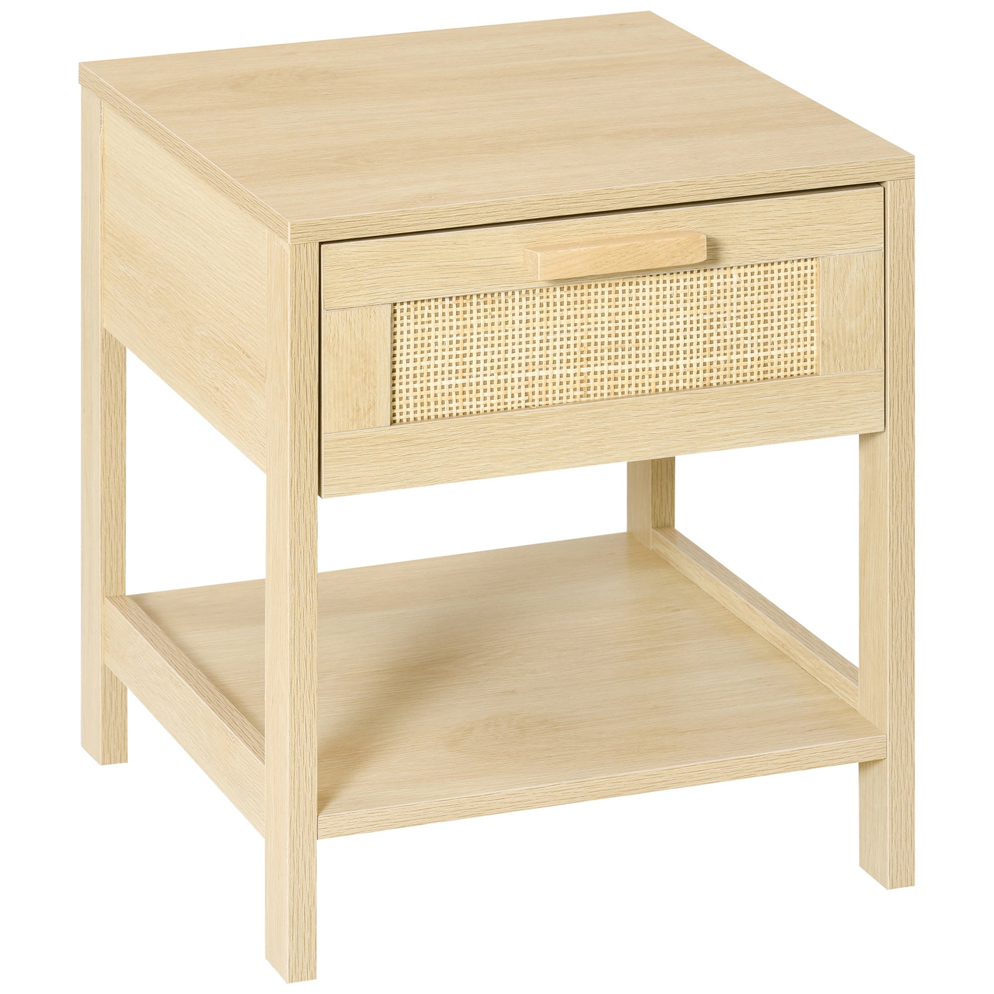 HOMCOM Narrow Nightstand, Bedside Table with Drawer and Storage Shelf for Bedroom, Natural