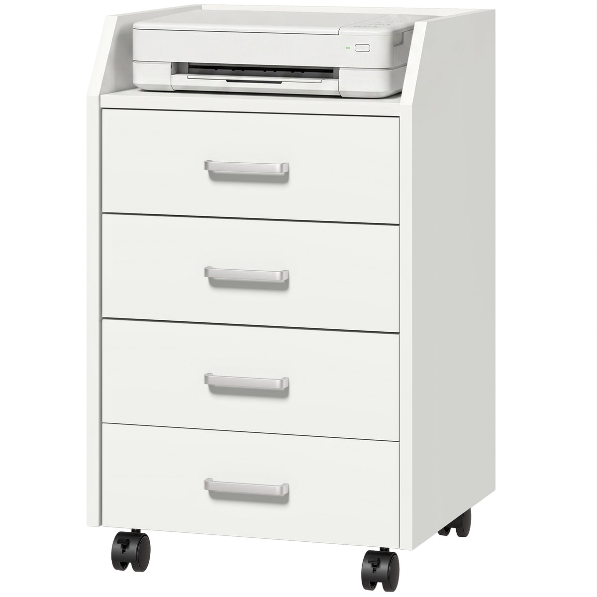 4-Drawer File Cabinet with Lockable Wheels, Vertical Mobile Filing Cabinet, Rolling Printer Stand with Tabletop for Home Office, White