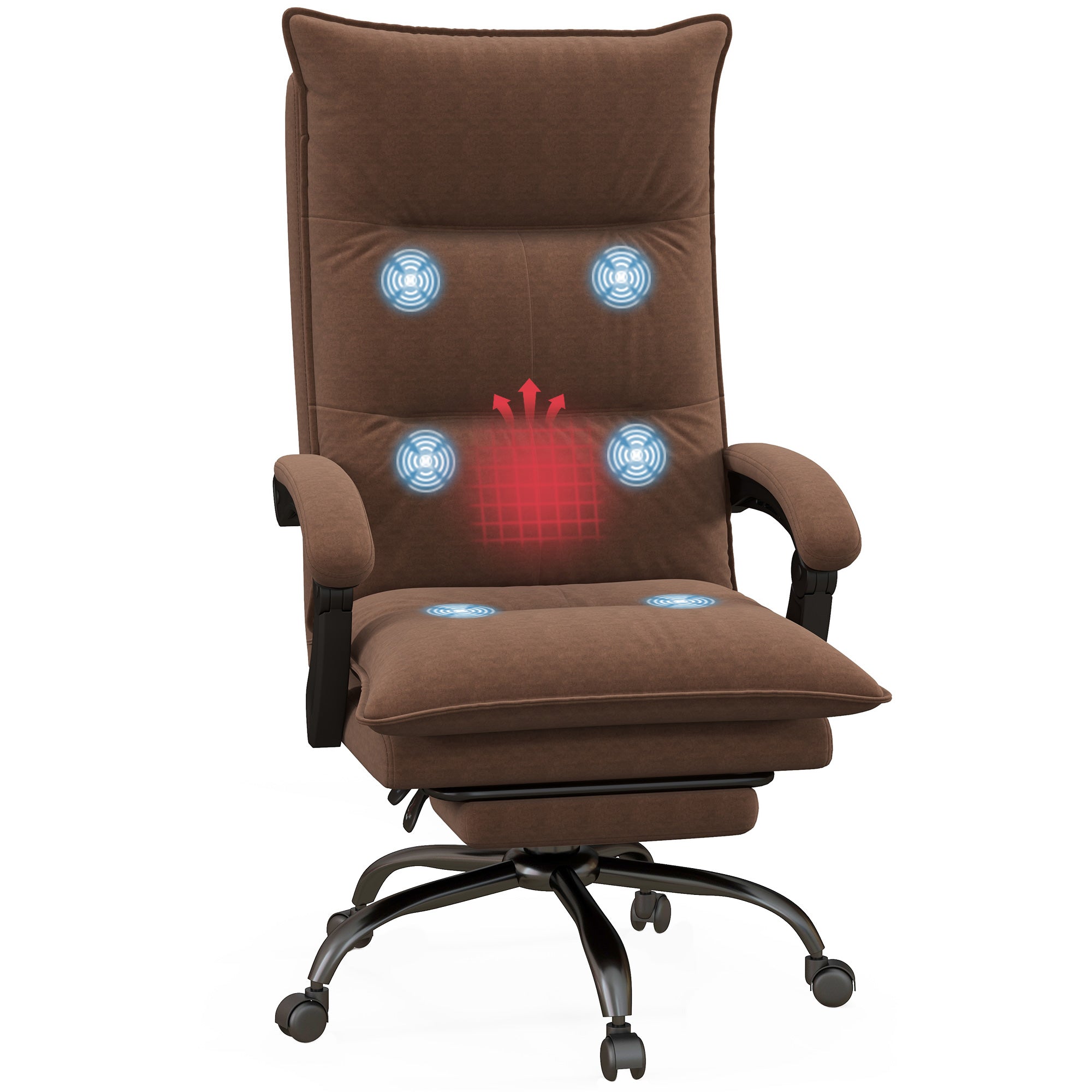 Executive Massage Office Chair with 6 Vibration Points, Microfiber Computer Desk Chair, Heated Reclining Chair Brown