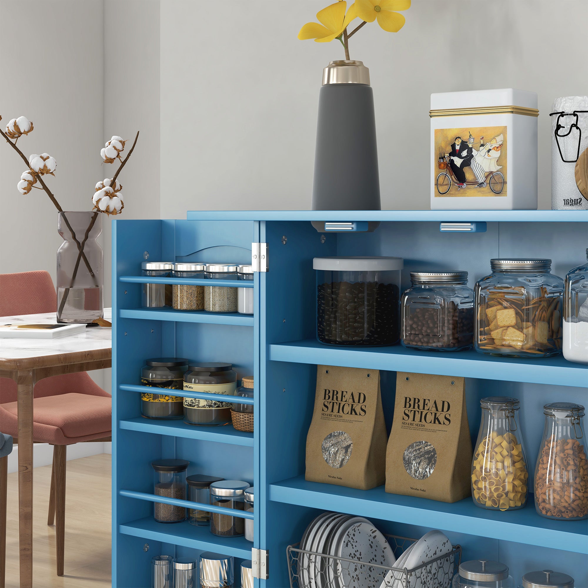 41" Kitchen Pantry Cabinet w/ 12 Door Shelves, Double Doors, 5-tier Shelving, Blue - HOMCOM