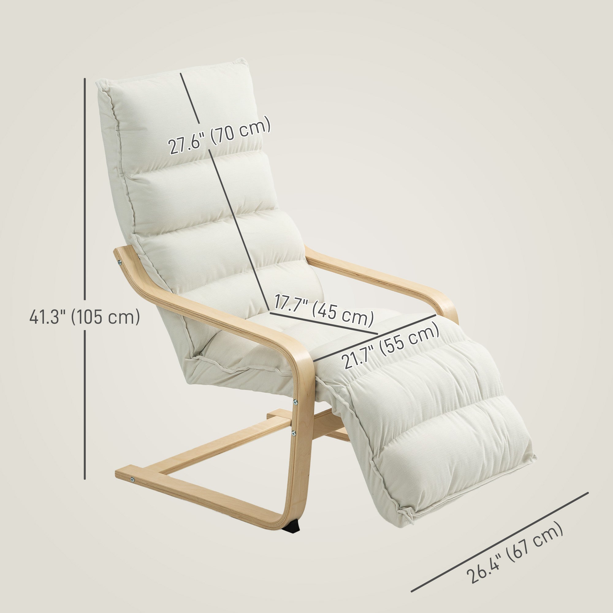 Modern Accent Chair, Velvet Upholstered Living Room Chair with Footrest, Wood Frame, Comfy Armchair for Bedroom, Balcony, Cream White