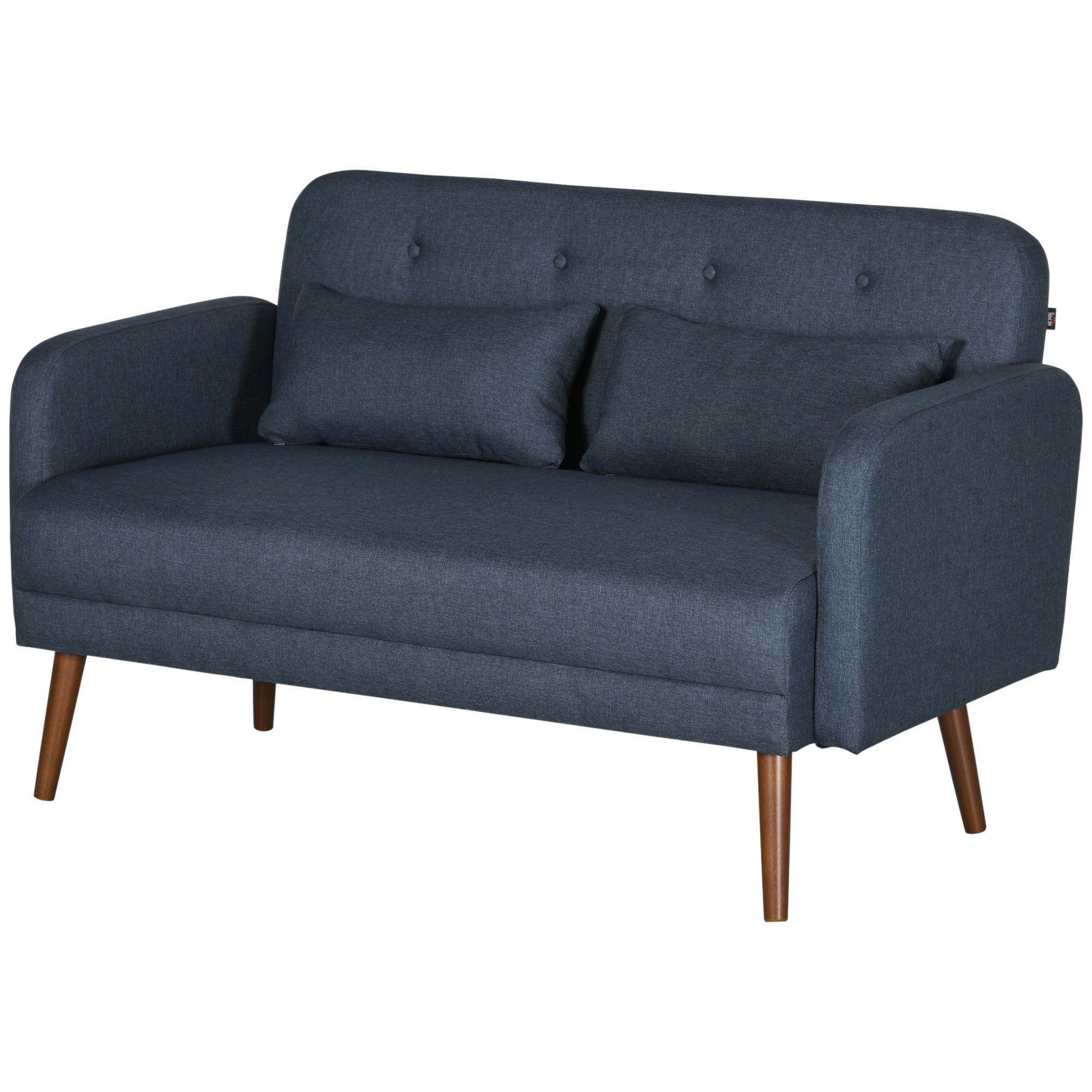 HOMCOM 53" Loveseat Sofa for Bedroom, Modern Tufted Love Seats Furniture, Upholstered 2 Seater Couch with Throw Cushions, Solid Wood Frame, Dark Blue