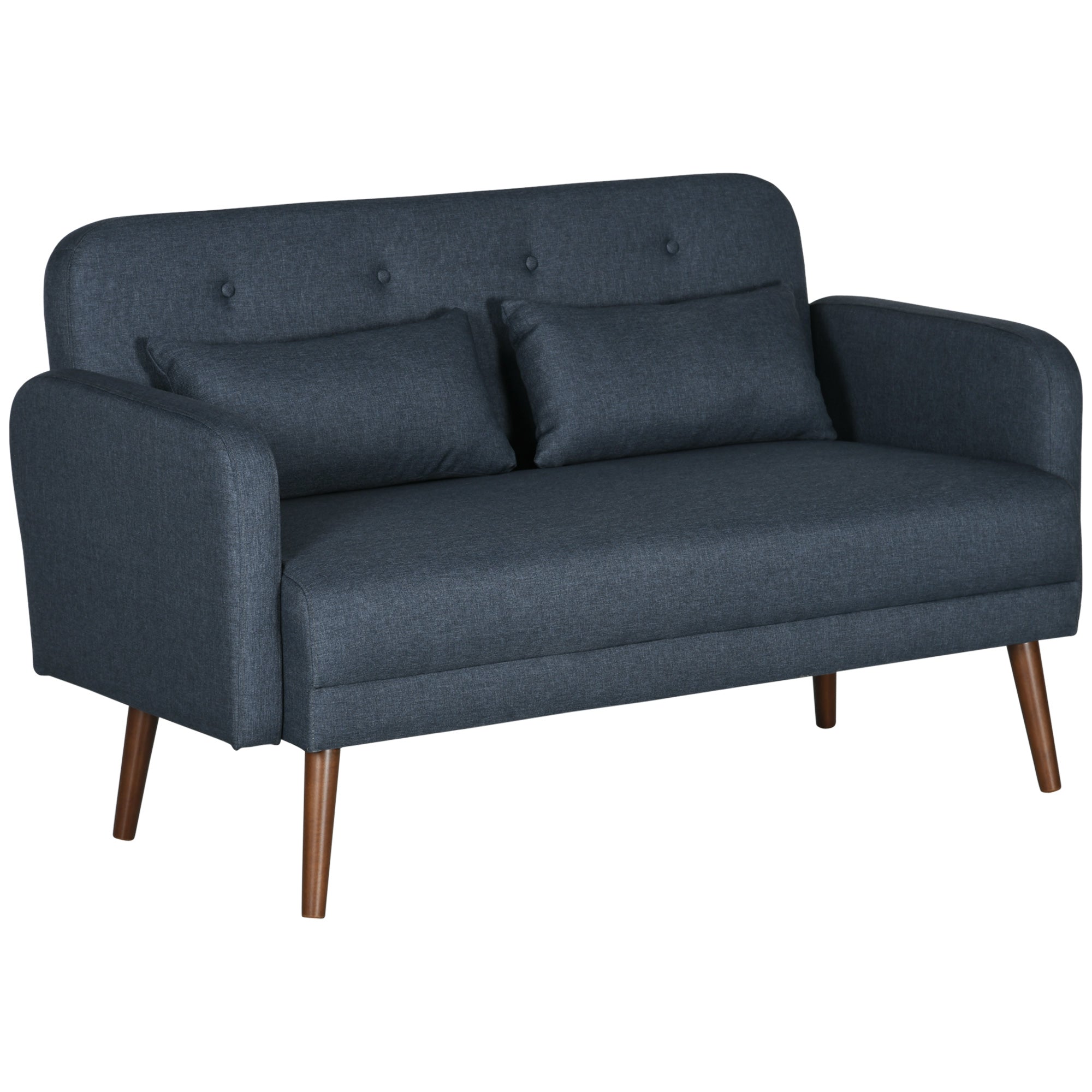 HOMCOM 53" Loveseat Sofa for Bedroom, Modern Tufted Love Seats Furniture, Upholstered 2 Seater Couch with Throw Cushions, Solid Wood Frame, Dark Blue