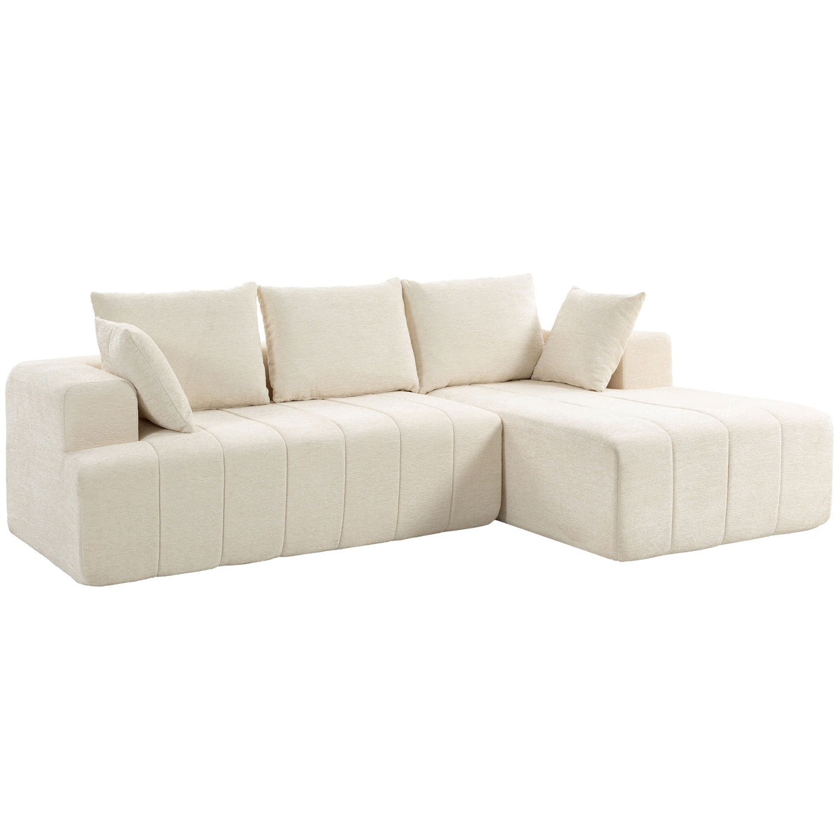 101" Modular Sectional Sofa with Chaise, Chenille Boneless Cloud Sofa Bed, 3 Seater L-Shaped Couch with Spring Cushion, Wide and Deep Seat, Wide Arms, No Assembly, Beige