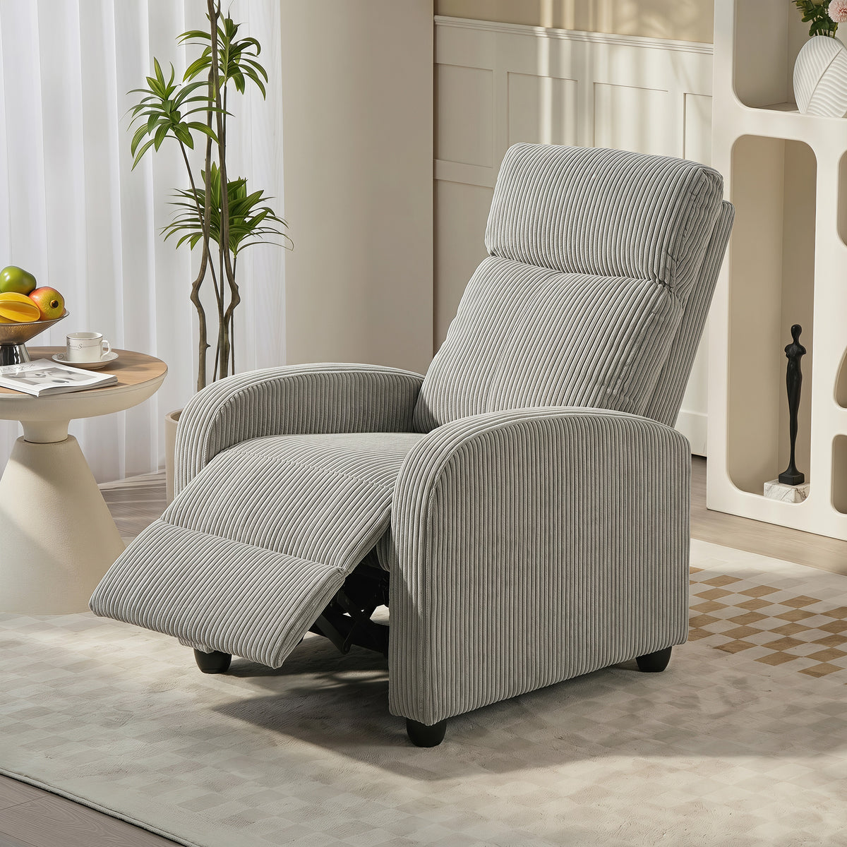Push Back Recliner Chair, Corduroy Home Theater Seating, Single Reclining Sofa Chair with Padded Seat for Living Room, Grey