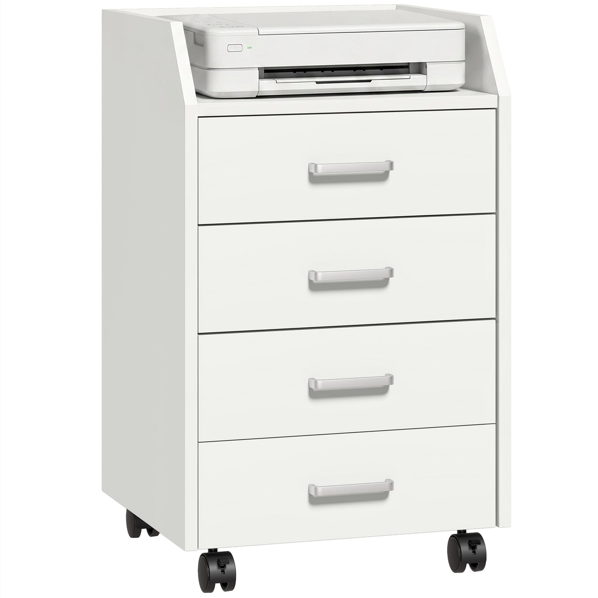 4-Drawer File Cabinet with Lockable Wheels, Vertical Mobile Filing Cabinet, Rolling Printer Stand with Tabletop for Home Office, White