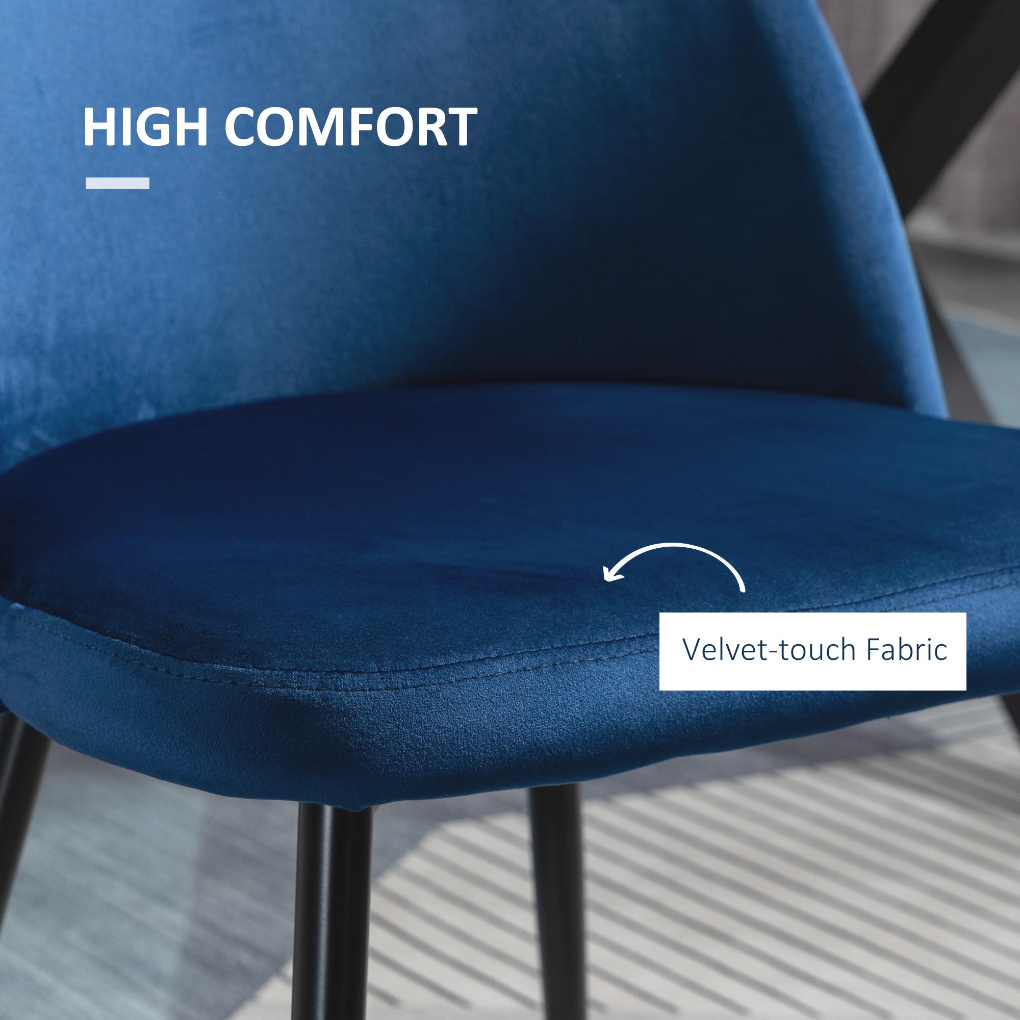 HOMCOM Modern Dining Chairs Set of 2, Mid-Back Velvet Upholstered Kitchen Chairs, Side Chair for Living Room, Dining Room, Dark Blue
