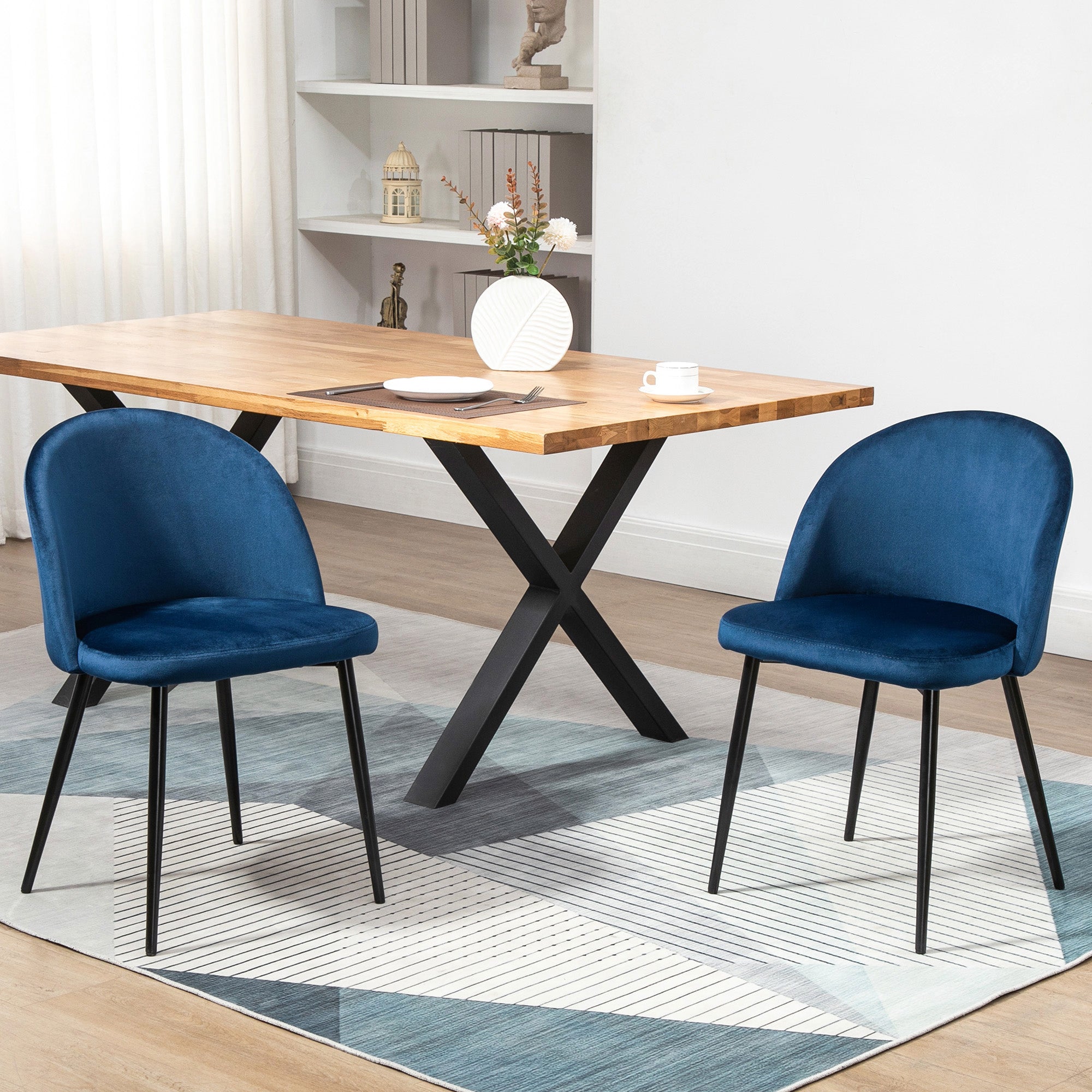 HOMCOM Modern Dining Chairs Set of 2, Mid-Back Velvet Upholstered Kitchen Chairs, Side Chair for Living Room, Dining Room, Dark Blue