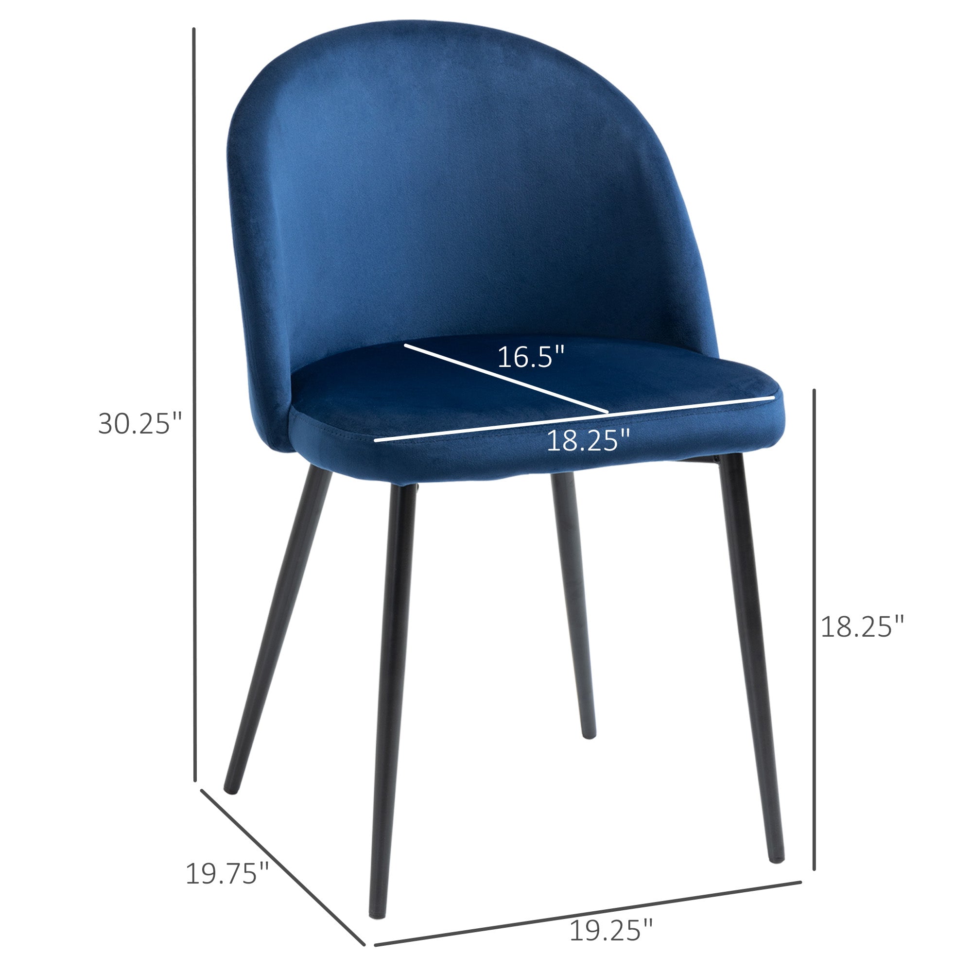 HOMCOM Modern Dining Chairs Set of 2, Mid-Back Velvet Upholstered Kitchen Chairs, Side Chair for Living Room, Dining Room, Dark Blue