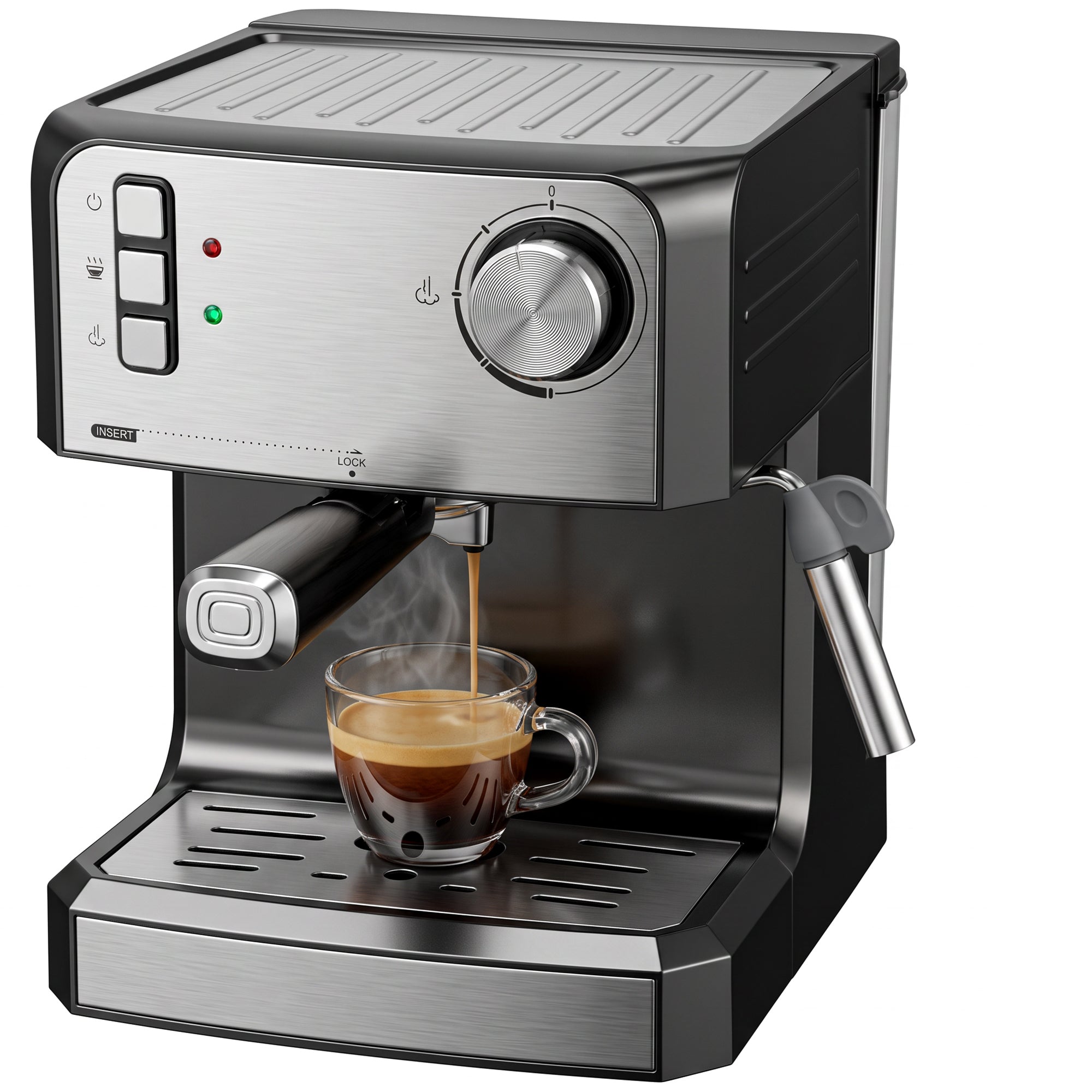 Espresso Machine with Milk Frother Wand, 1.6 L Water Tank, 850W Semi Automatic 20 Bar Coffee Machine, Latte and Cappuccino Maker with Double Shot, Hot Water, Cup Warming, Black and Silver