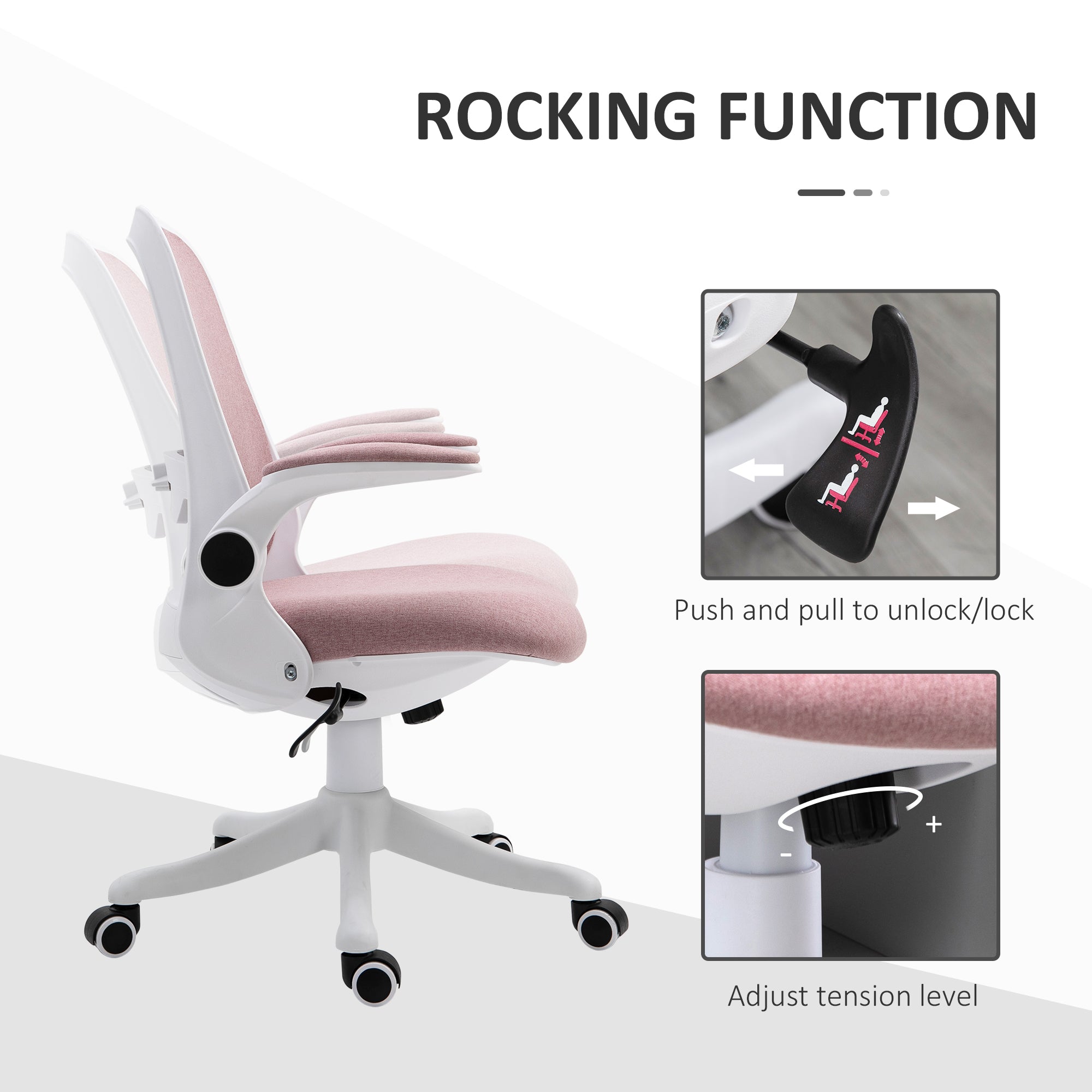 Vinsetto Office Chair 360° Swivel Task Desk Breathable Fabric Computer Chair with Flip-up Arms and Adjustable Height, Pink