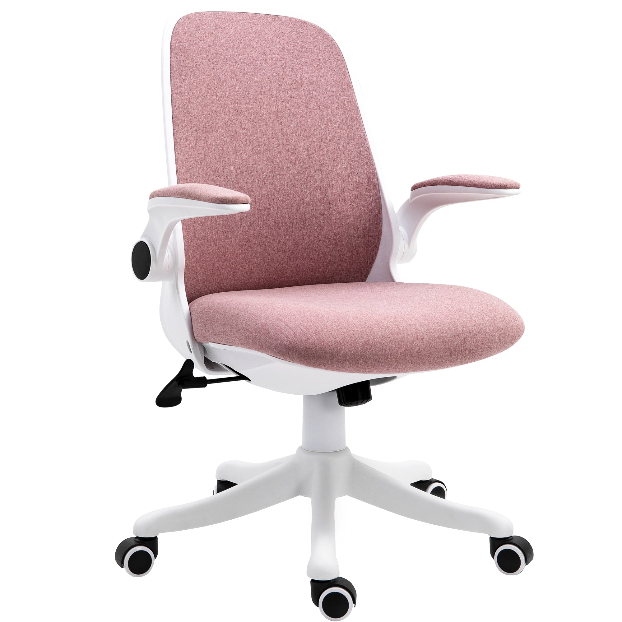 Vinsetto Office Chair 360° Swivel Task Desk Breathable Fabric Computer Chair with Flip-up Arms and Adjustable Height, Pink