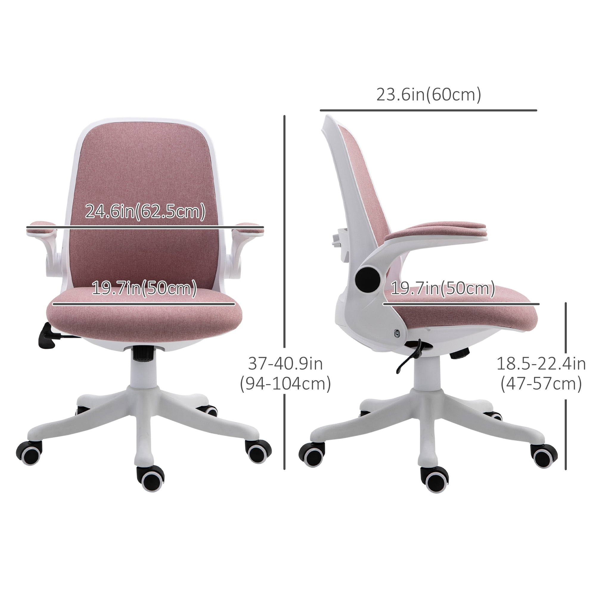 Vinsetto Office Chair 360° Swivel Task Desk Breathable Fabric Computer Chair with Flip-up Arms and Adjustable Height, Pink