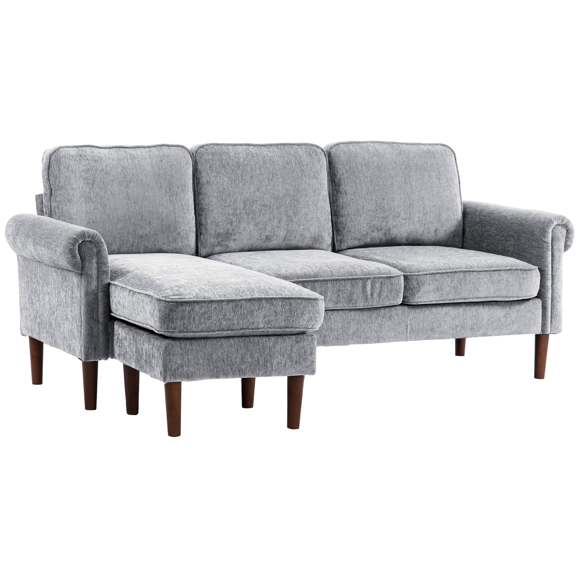 HOMCOM Convertible Sectional Sofa with Reversible Chaise Lounge, Modern Sectional Couch with Wooden Legs, L Shape Corner Sofa for Living Room, Grey