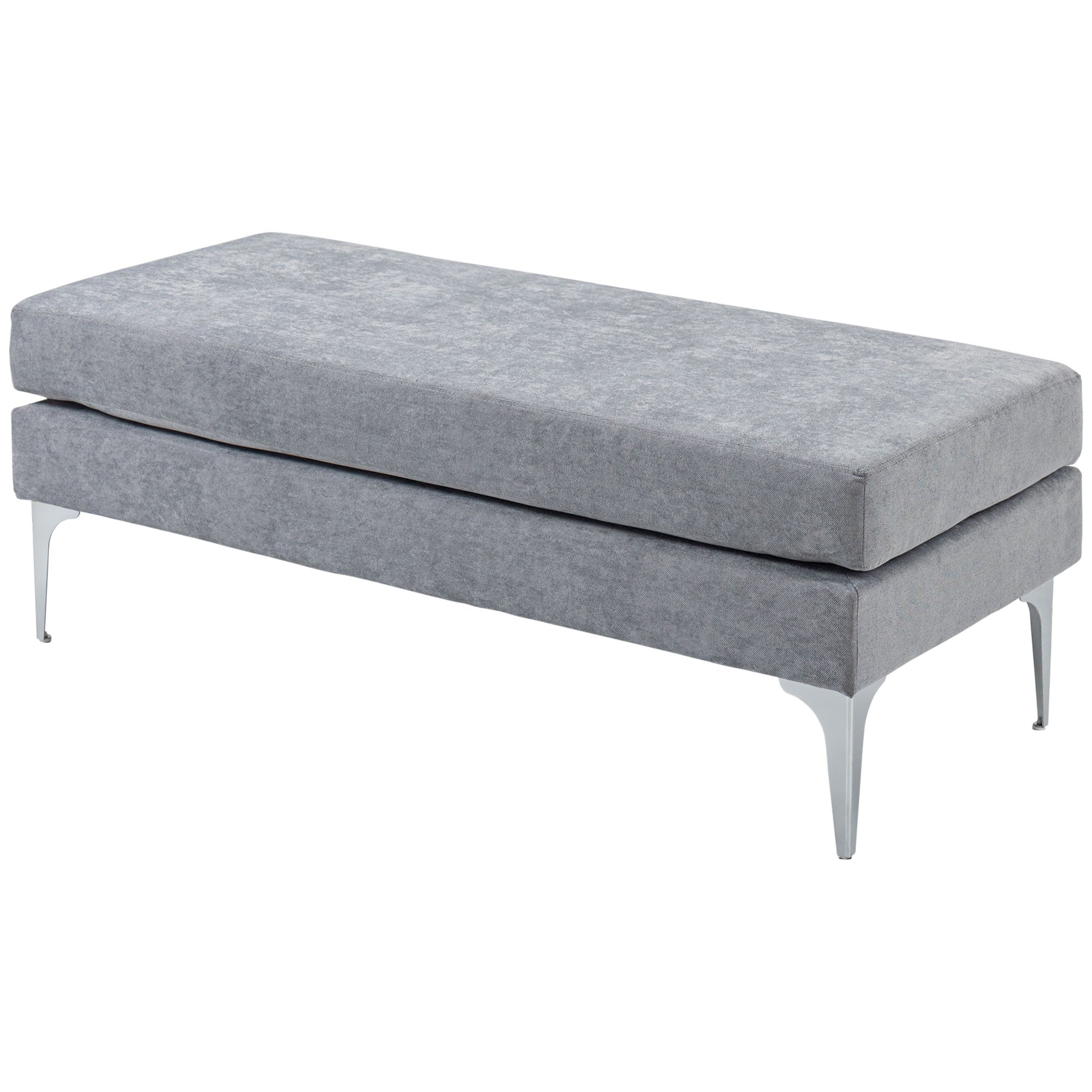 48 Inches Upholstered Bedroom Bench Modern End of Bed with Double Layer Cushions and Steel Legs Light Gray