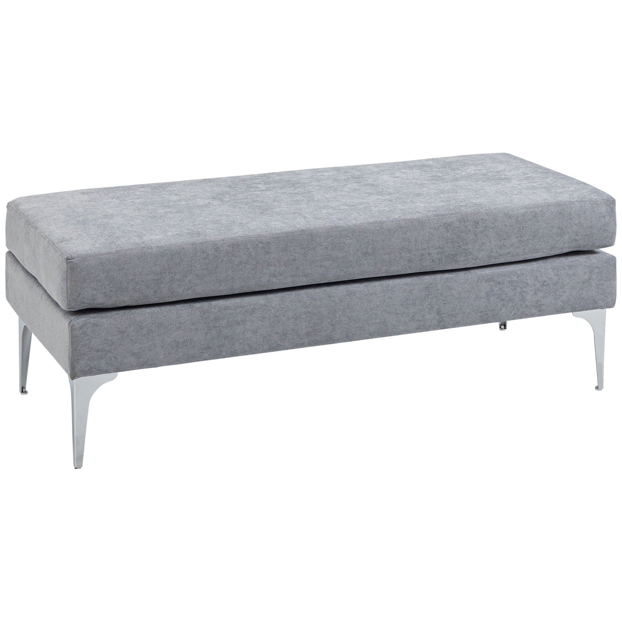 48 Inches Upholstered Bedroom Bench Modern End of Bed with Double Layer Cushions and Steel Legs Light Gray