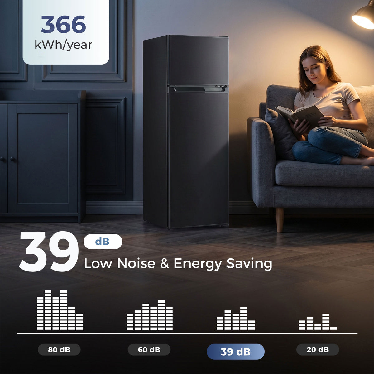 7.7 Cu. Ft. Mini Fridge with Freezer, Double Door Compact Refrigerator with Adjustable Thermostat, Reversible Door, Removable Glass Shelves, Small Refrigerator for Bedroom, Office, Dorm