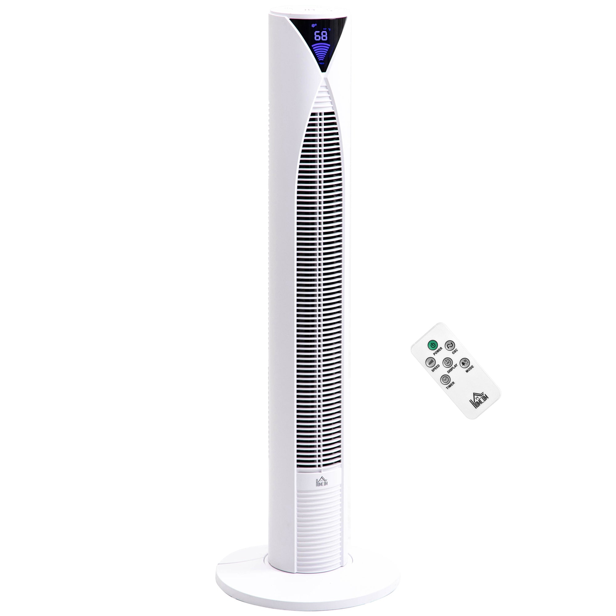 38 Inch Tower Fan for Bedroom Cooling 70° Oscillating 3 Speeds 12H Timer Remote Control White