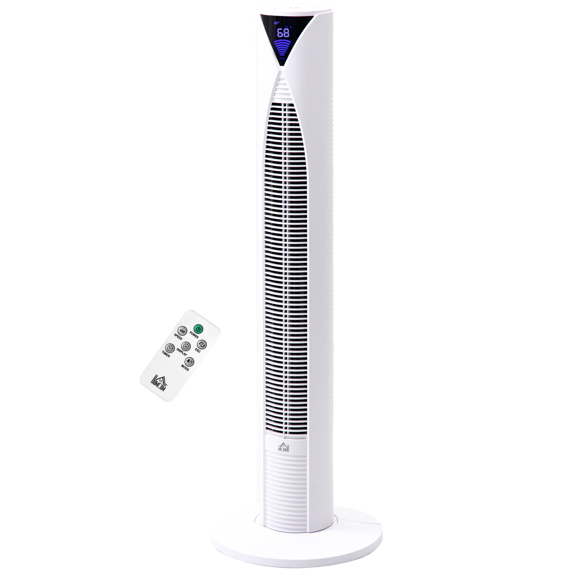 38 Inch Tower Fan for Bedroom Cooling 70° Oscillating 3 Speeds 12H Timer Remote Control White