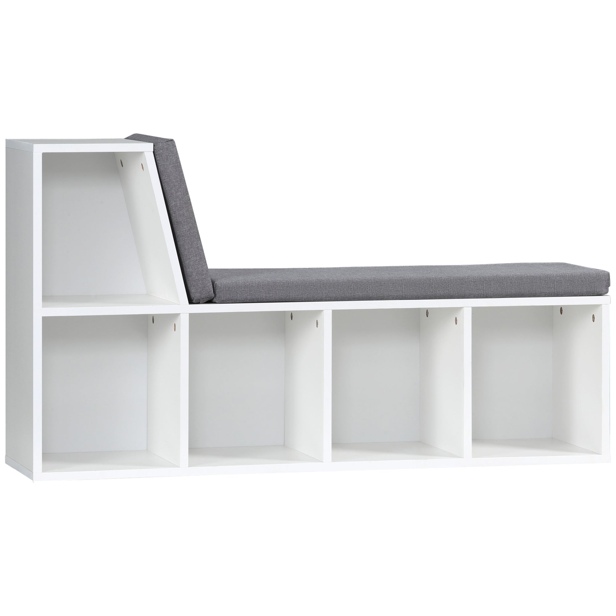 HOMCOM Bookshelf with Reading Nook, Bookcase with Seat Cushion, 5 Cube Storage Shelf for Home Office, Study, Grey