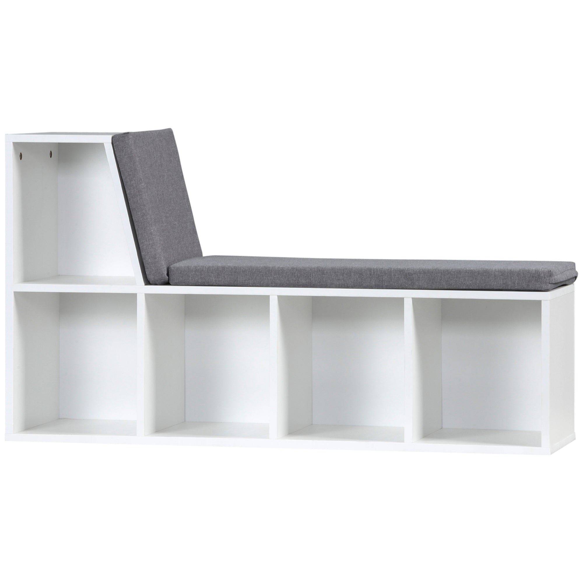 HOMCOM Bookshelf with Reading Nook, Bookcase with Seat Cushion, 5 Cube Storage Shelf for Home Office, Study, Grey