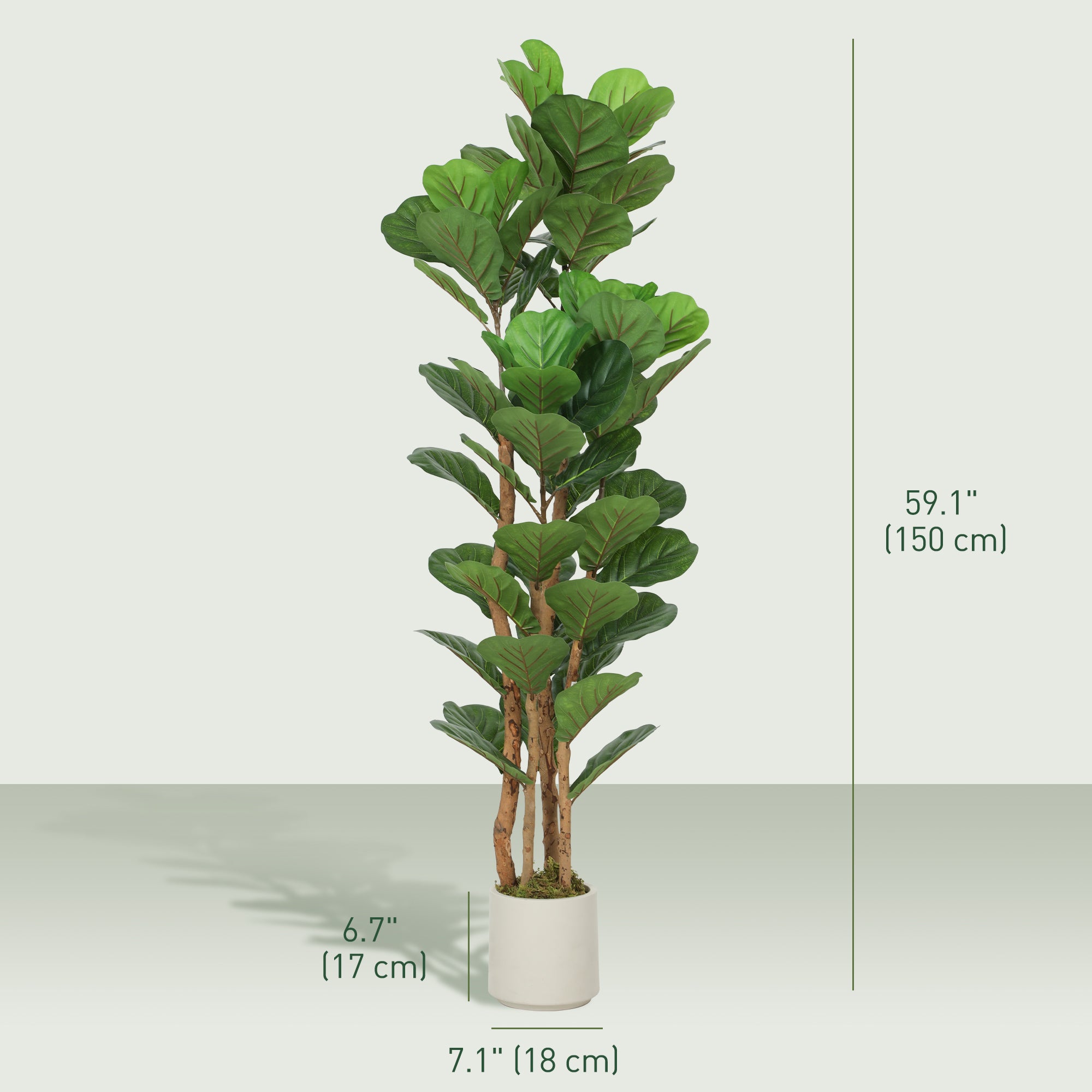 5FT Artificial Fiddle Leaf Fig Tree with Solid Wood Trunks, Lifelike Fake Tree with 45 Leaves in Pot for Indoor Living Room Office Home Decor, Green