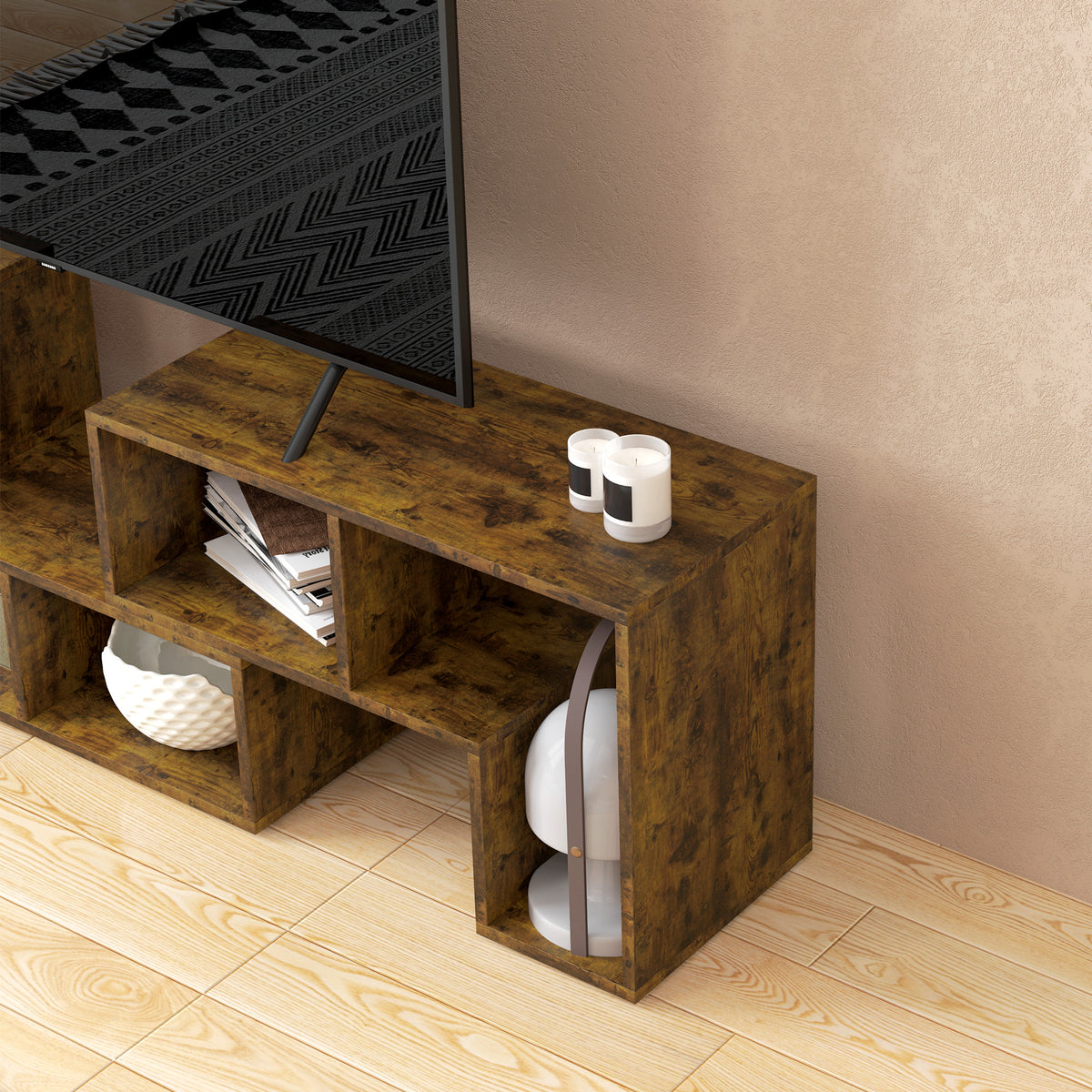 TV Stand for TVs up to 75", 3-Piece Modular TV Console, Industrial Entertainment Center with Open Storage Shelves for Living Room, Rustic Brown
