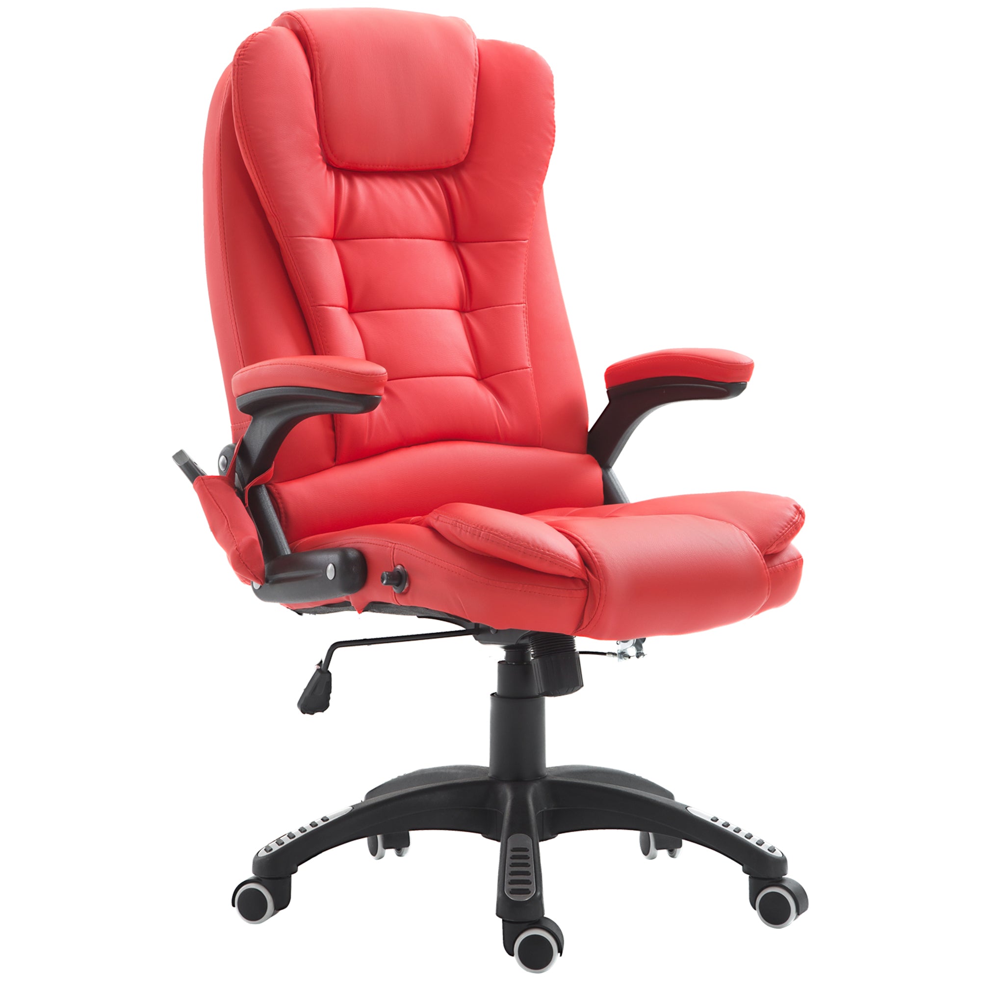 HOMCOM Adjustable Heated Ergonomic Massage Office Chair Swivel Vibrating High Back Faux Leather Executive Chair Home Office Furniture (Red)