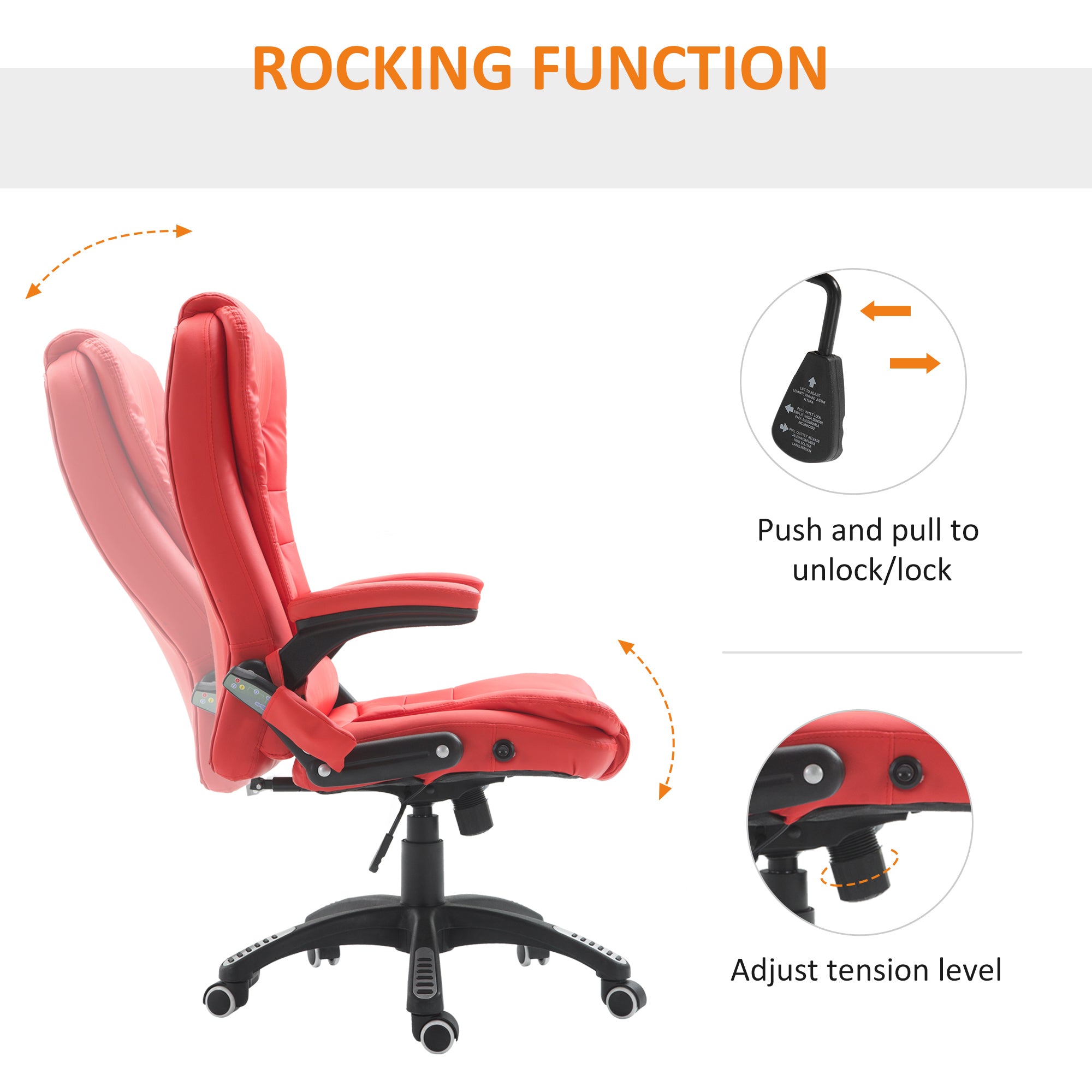 HOMCOM Adjustable Heated Ergonomic Massage Office Chair Swivel Vibrating High Back Faux Leather Executive Chair Home Office Furniture (Red)