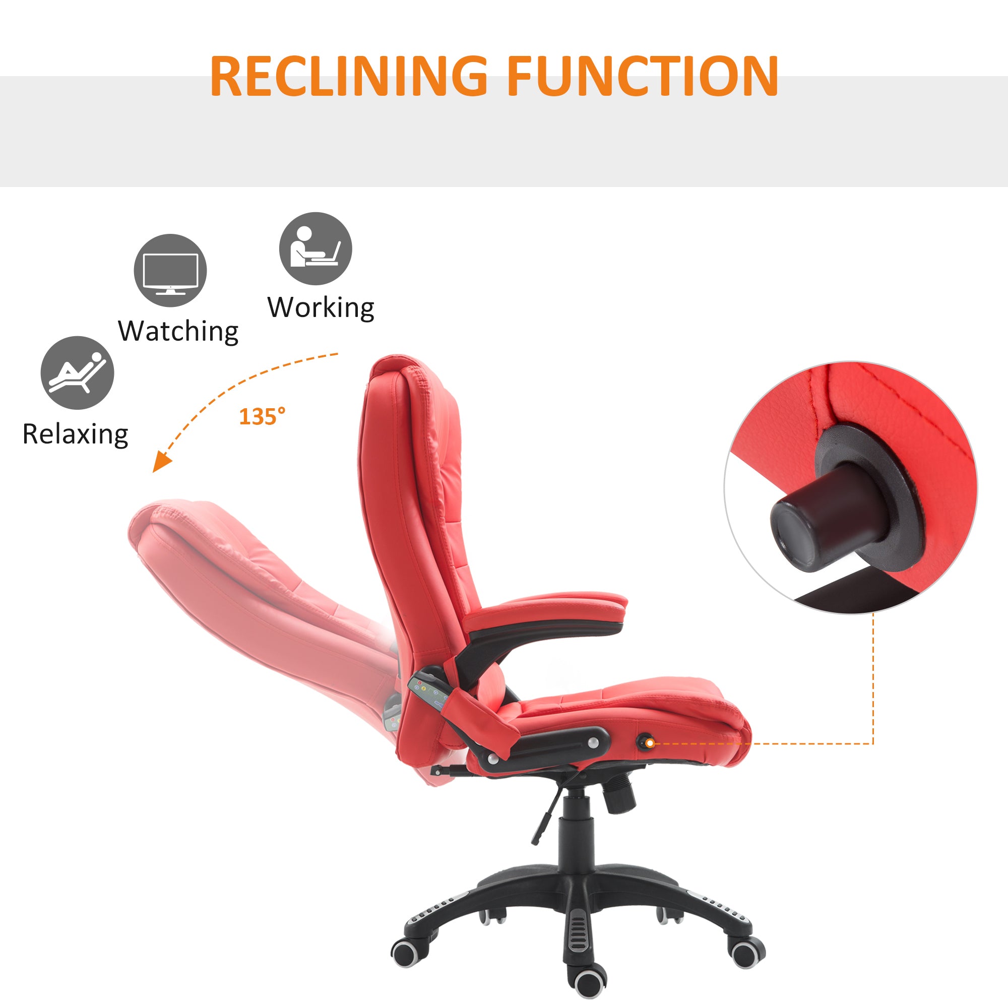 HOMCOM Adjustable Heated Ergonomic Massage Office Chair Swivel Vibrating High Back Faux Leather Executive Chair Home Office Furniture (Red)