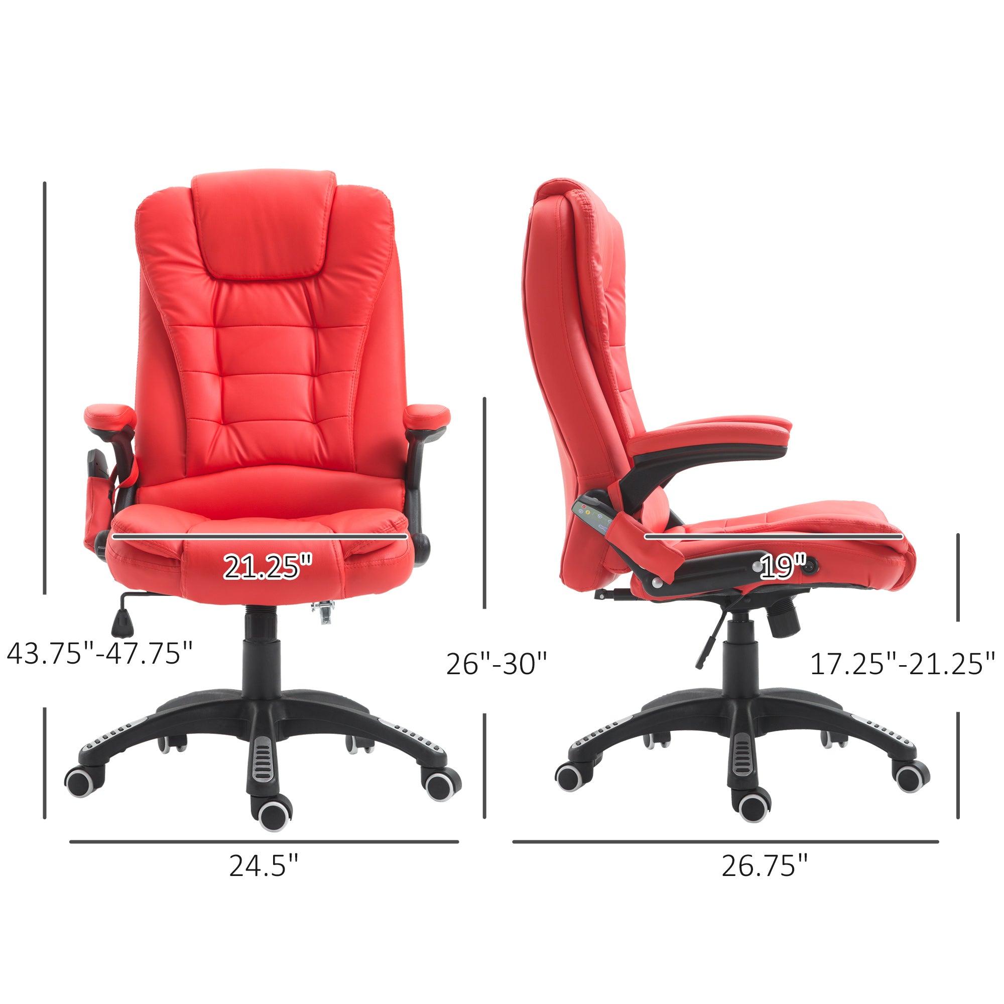 HOMCOM Adjustable Heated Ergonomic Massage Office Chair Swivel Vibrating High Back Faux Leather Executive Chair Home Office Furniture (Red)