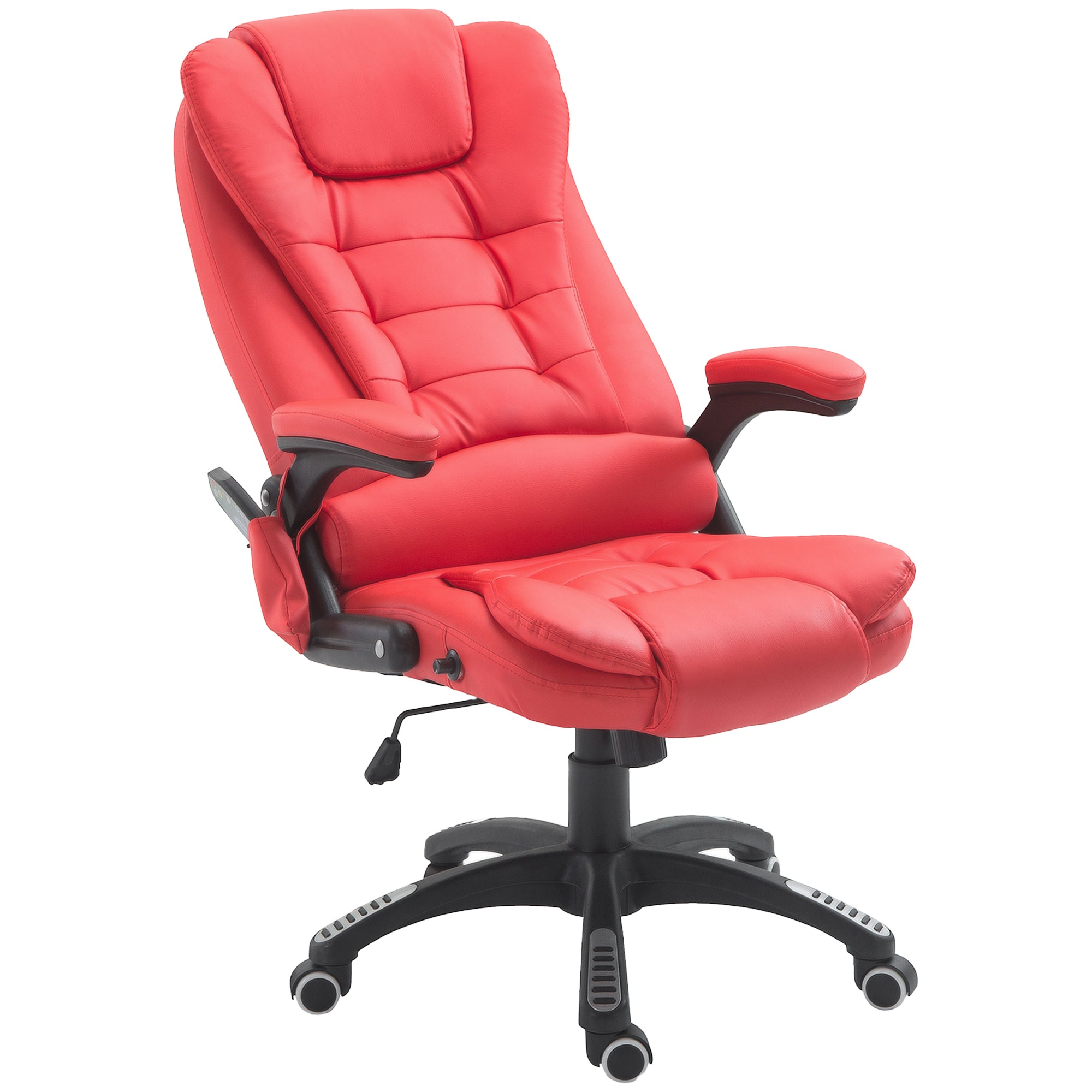 HOMCOM Adjustable Heated Ergonomic Massage Office Chair Swivel Vibrating High Back Faux Leather Executive Chair Home Office Furniture (Red)