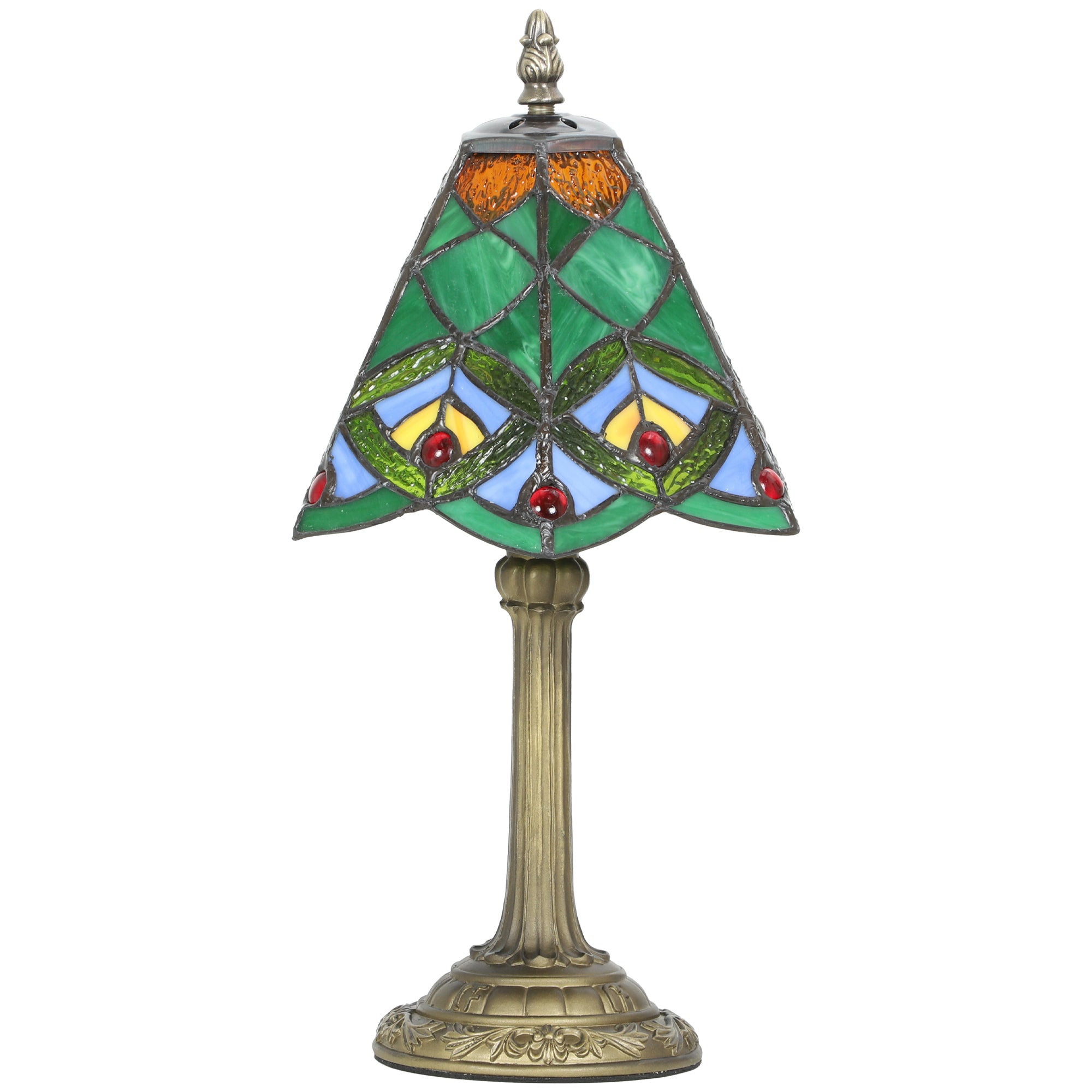 Tiffany-Style Table Lamp with Geometric Patterns, Handcrafted Antique Stained Glass Bedside Lamp for Living Room and Bedroom, E27 Socket, Green
