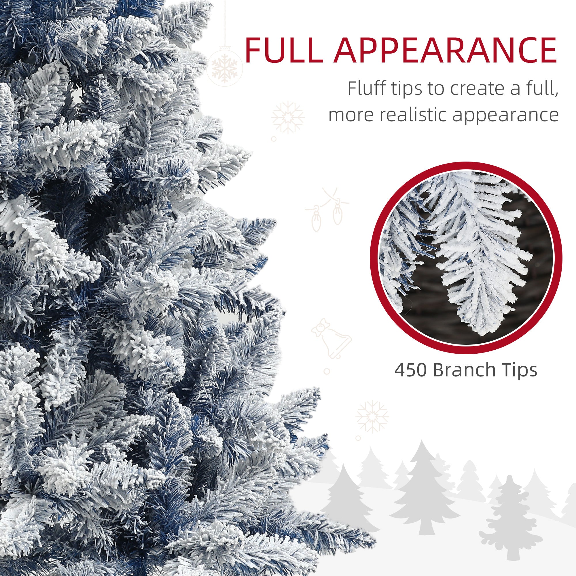 HOMCOM 5ft Artificial Flocked Christmas Tree with 450 Snow Frosted Tips, Metal Stand, Hinged Xmas Tree for Home Office Holiday, Blue