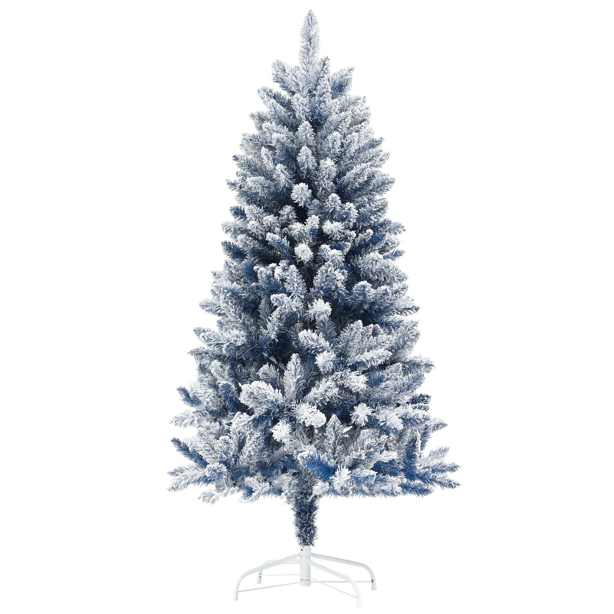 HOMCOM 5ft Artificial Flocked Christmas Tree with 450 Snow Frosted Tips, Metal Stand, Hinged Xmas Tree for Home Office Holiday, Blue