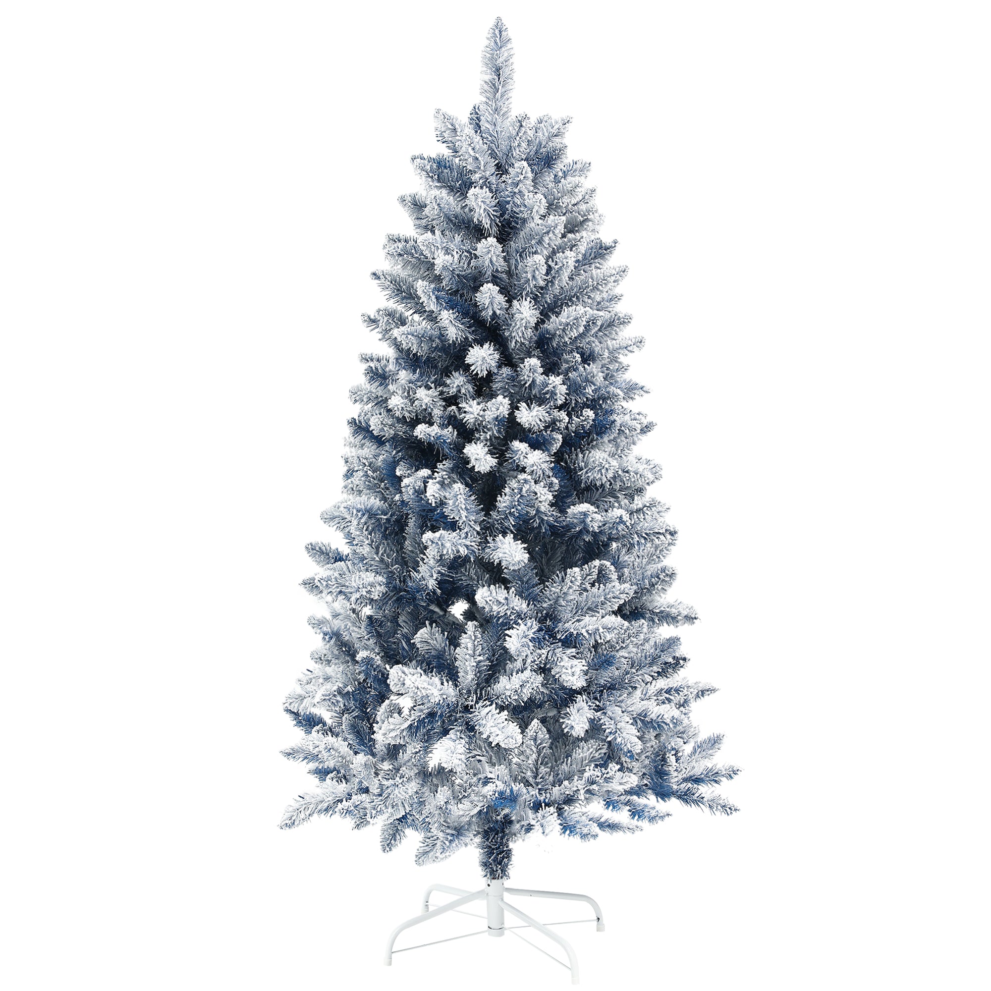 HOMCOM 5ft Artificial Flocked Christmas Tree with 450 Snow Frosted Tips, Metal Stand, Hinged Xmas Tree for Home Office Holiday, Blue