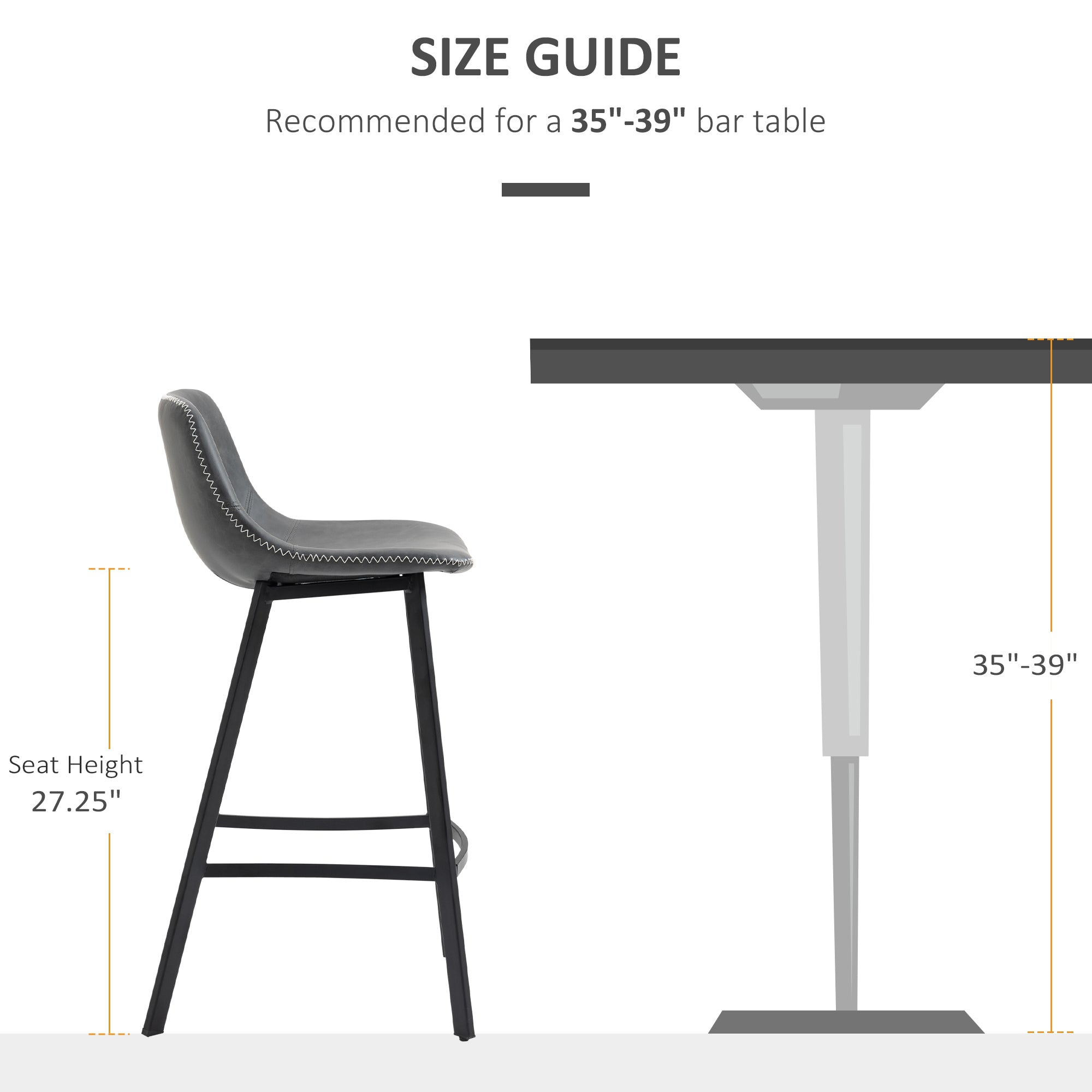 27.25" Counter Height Bar Stools Upholstered Armless Bar Chairs with Back Steel Legs Gray