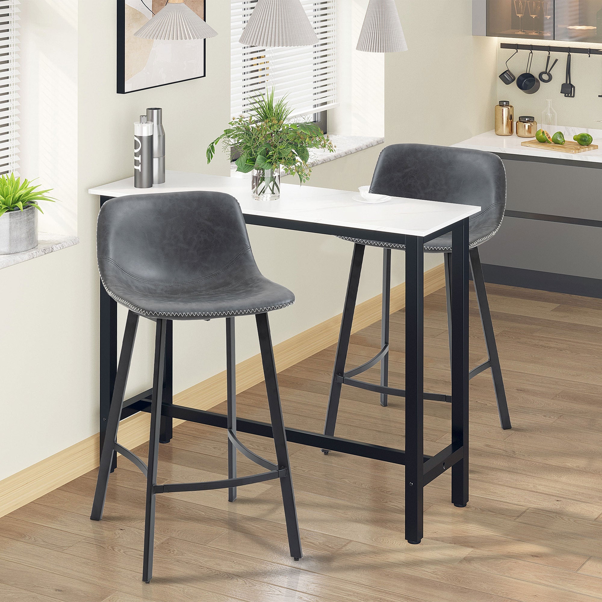 27.25" Counter Height Bar Stools Upholstered Armless Bar Chairs with Back Steel Legs Gray